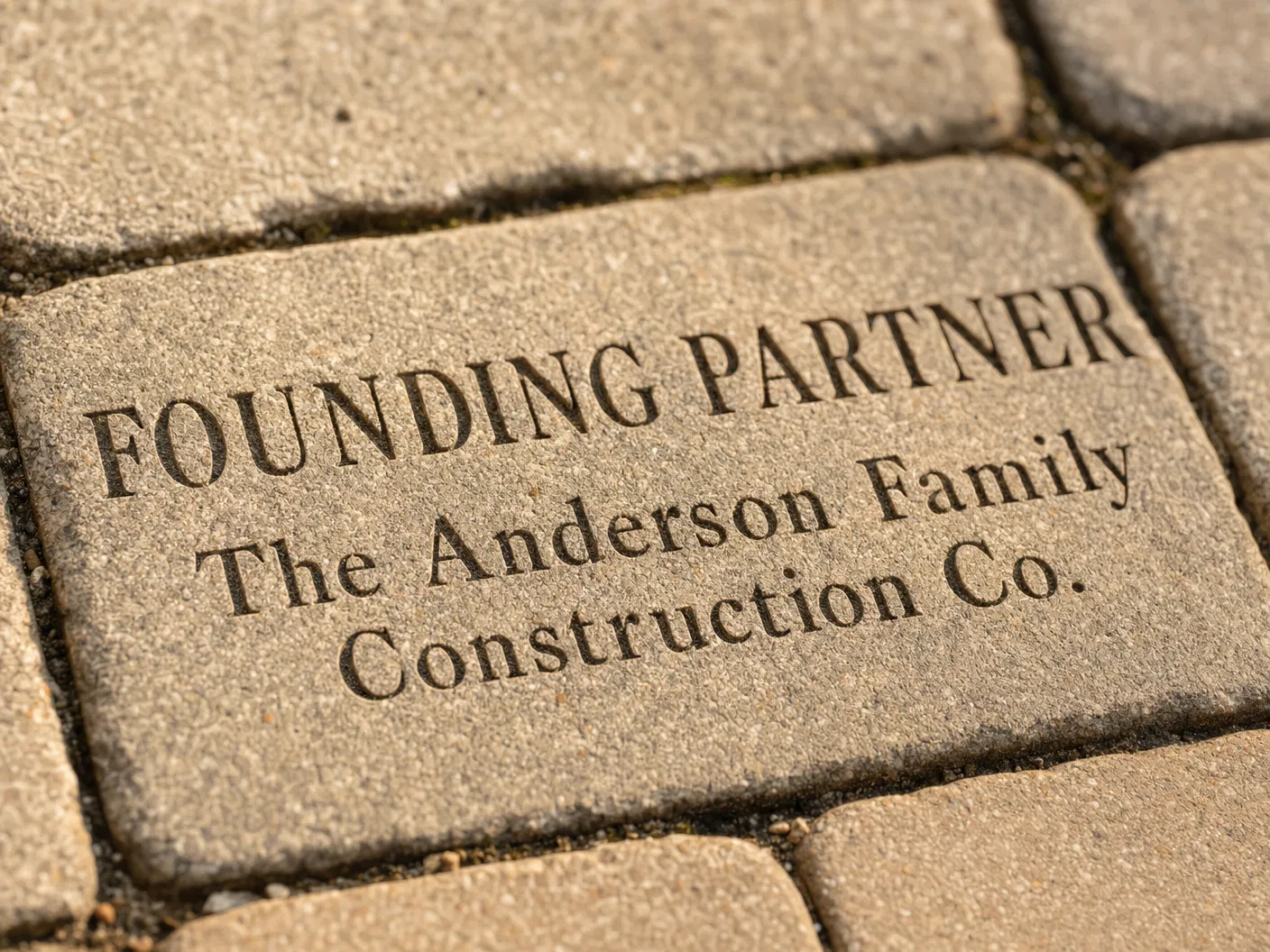 Engraved stone paver on the Founding Partners Walkway
