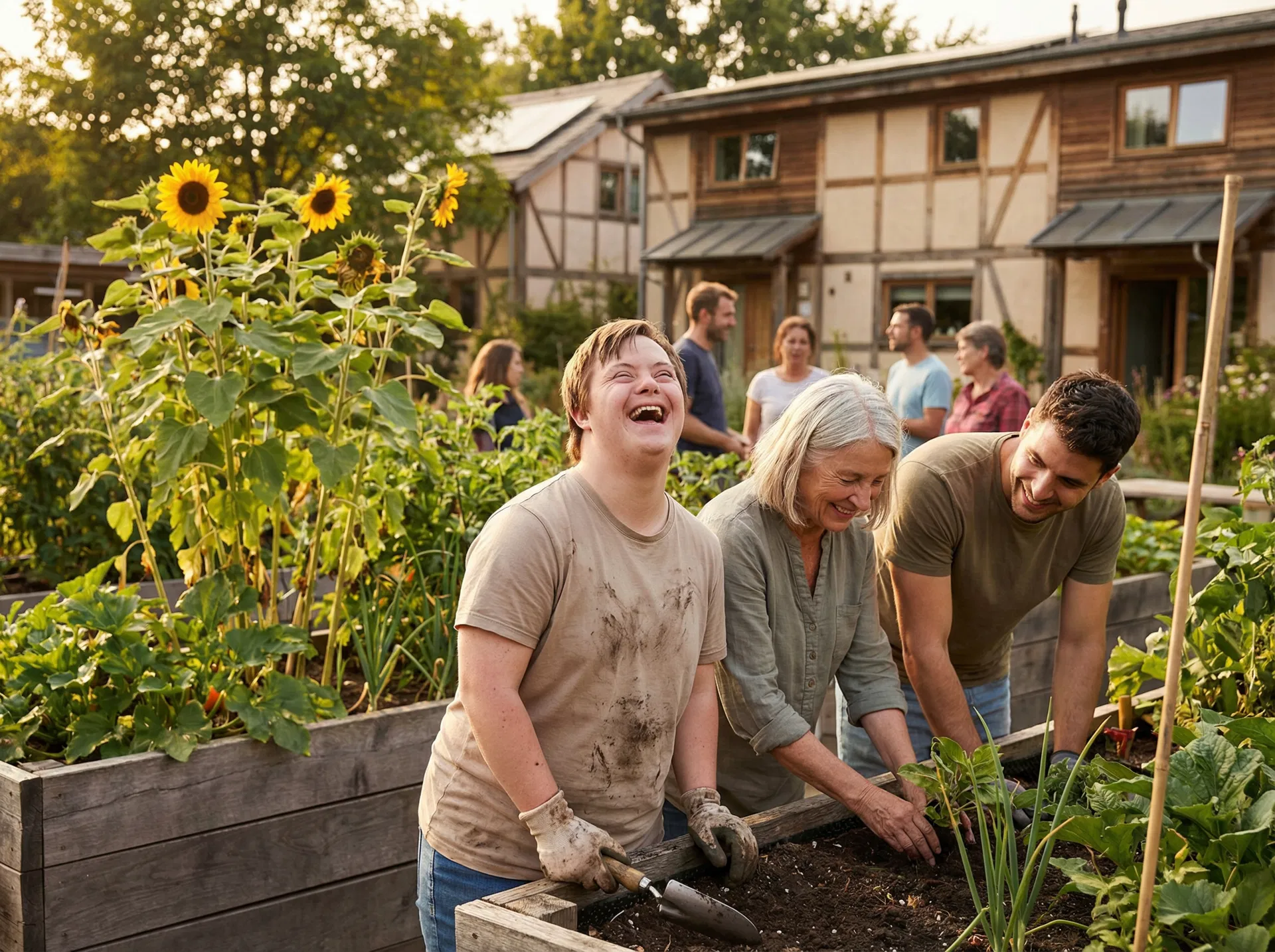 Community life at Front Porch Cohousing — residents gardening together