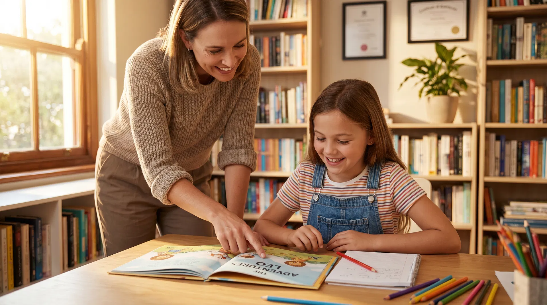 A reading specialist working one-on-one with a young student