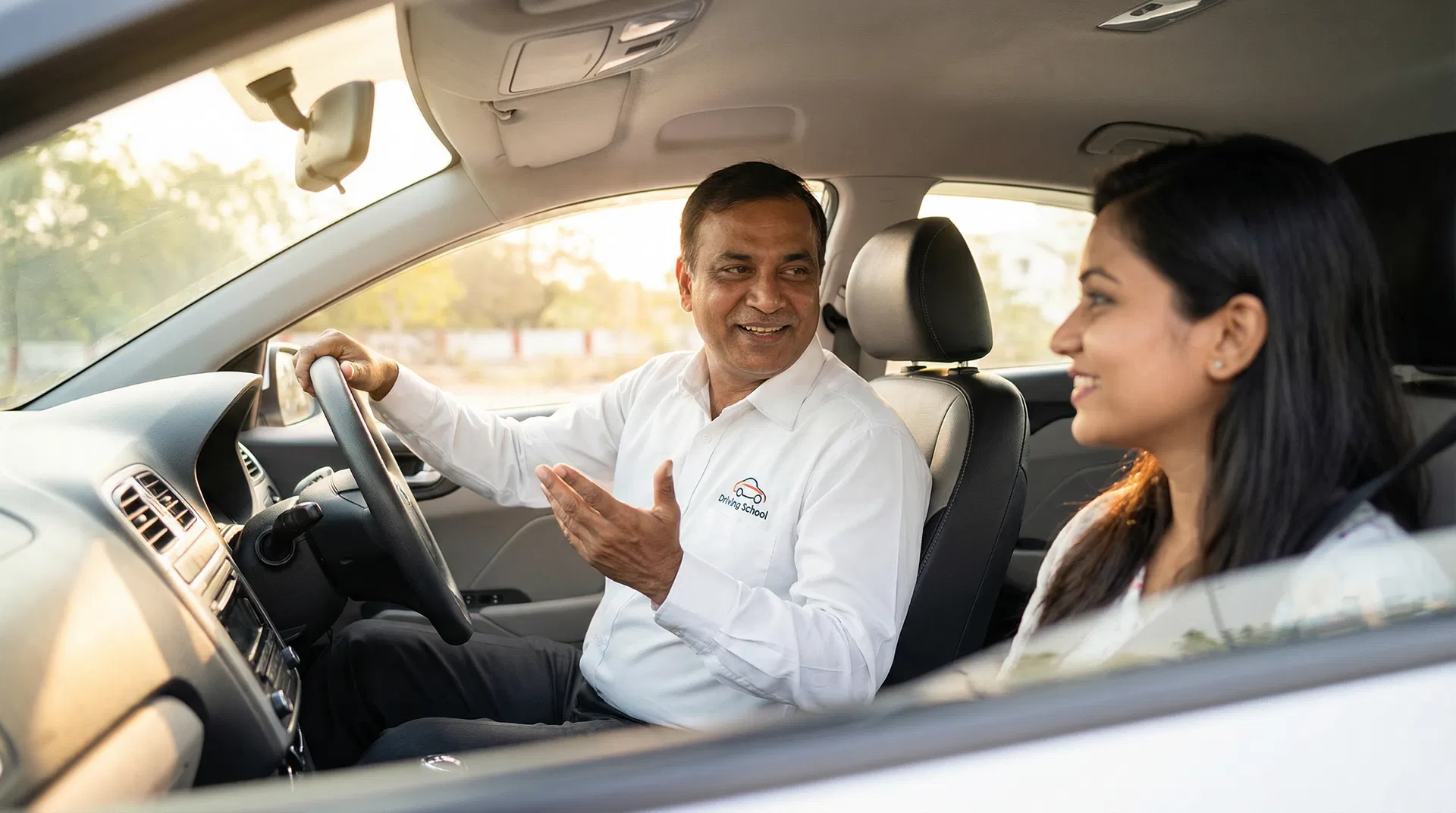 Driving instructor teaching a student
