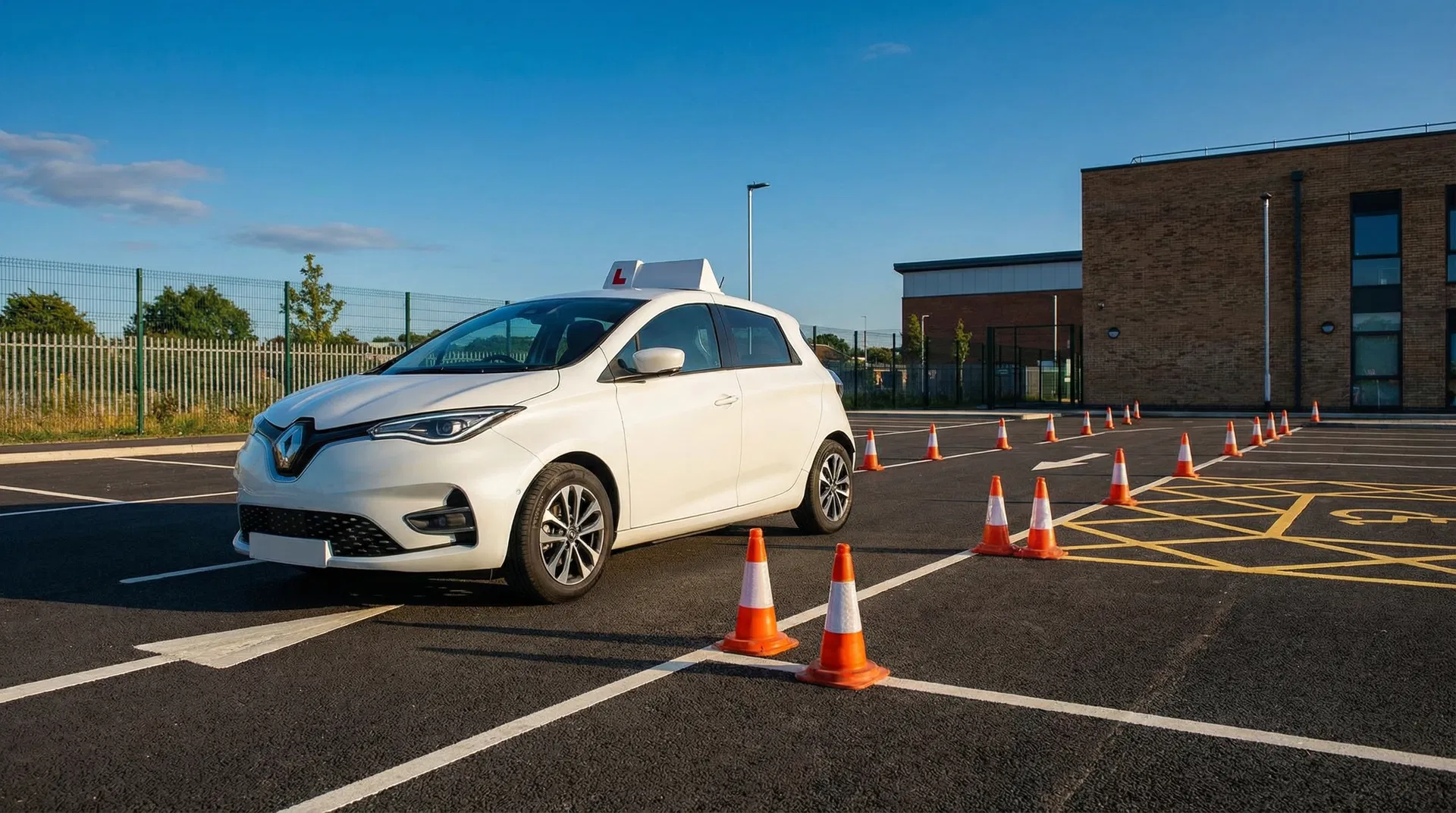 Learner car with practice cones