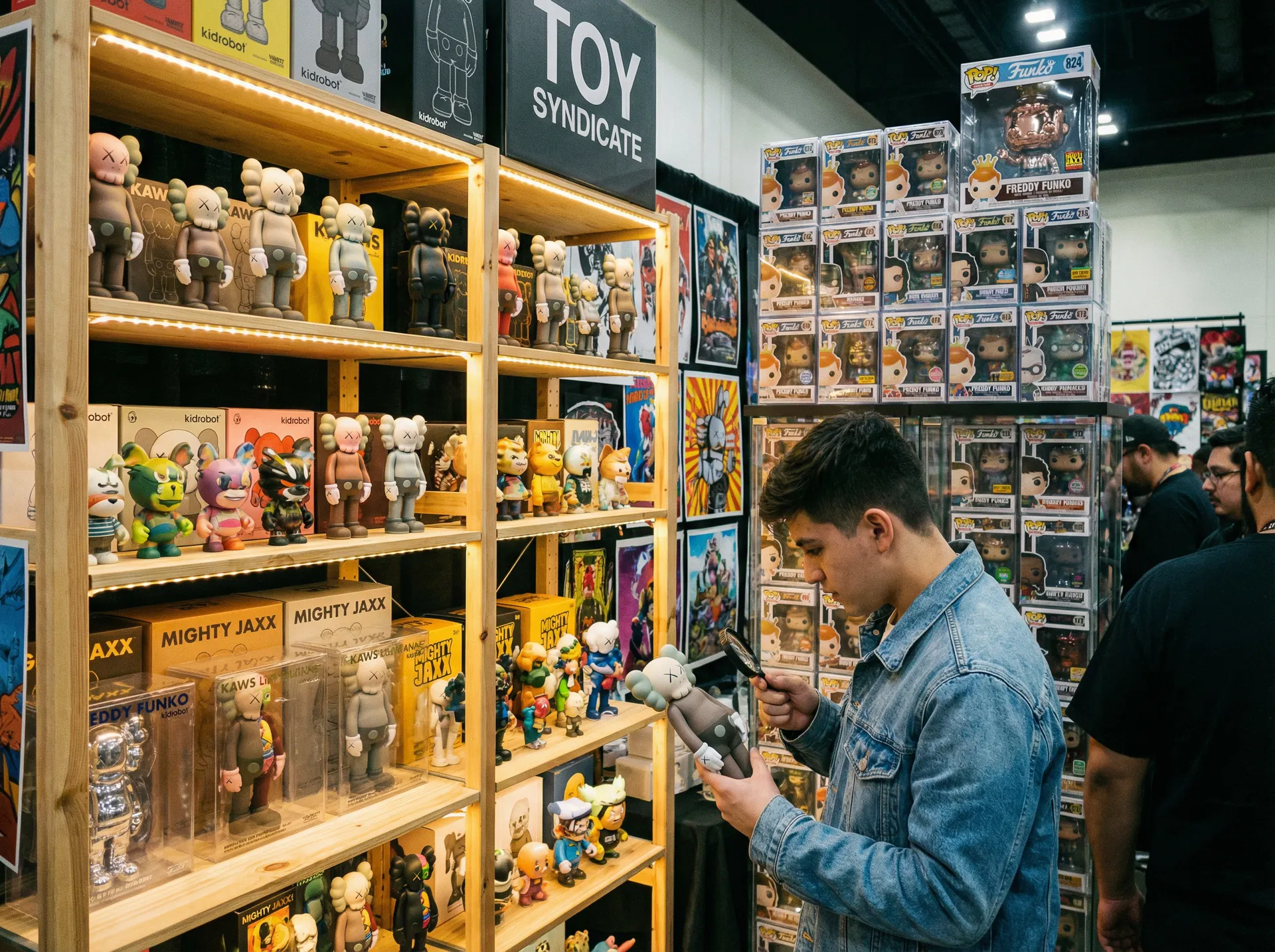 Designer toys and Funko Pop collection on display