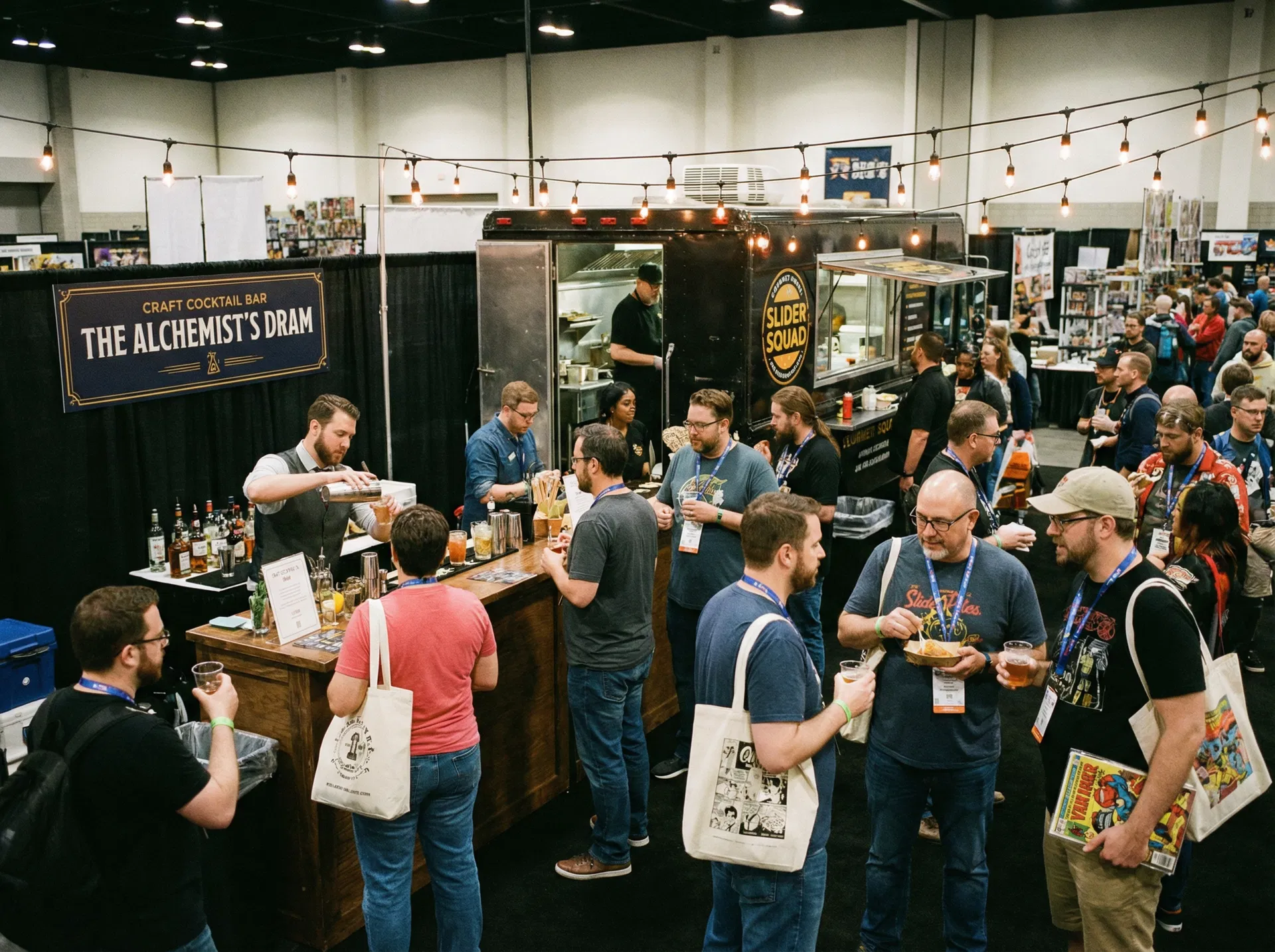 Craft cocktail bar and gourmet food at the SIP & Game Trade Show