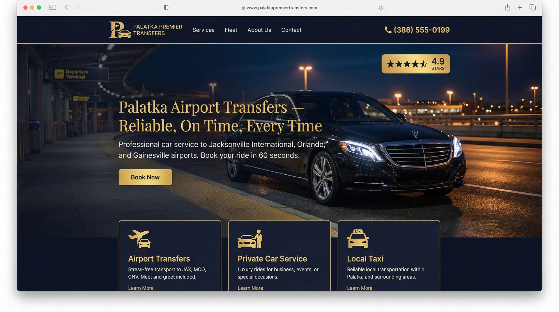 Airport Transfers & Car Service website design for Palatka FL contractors