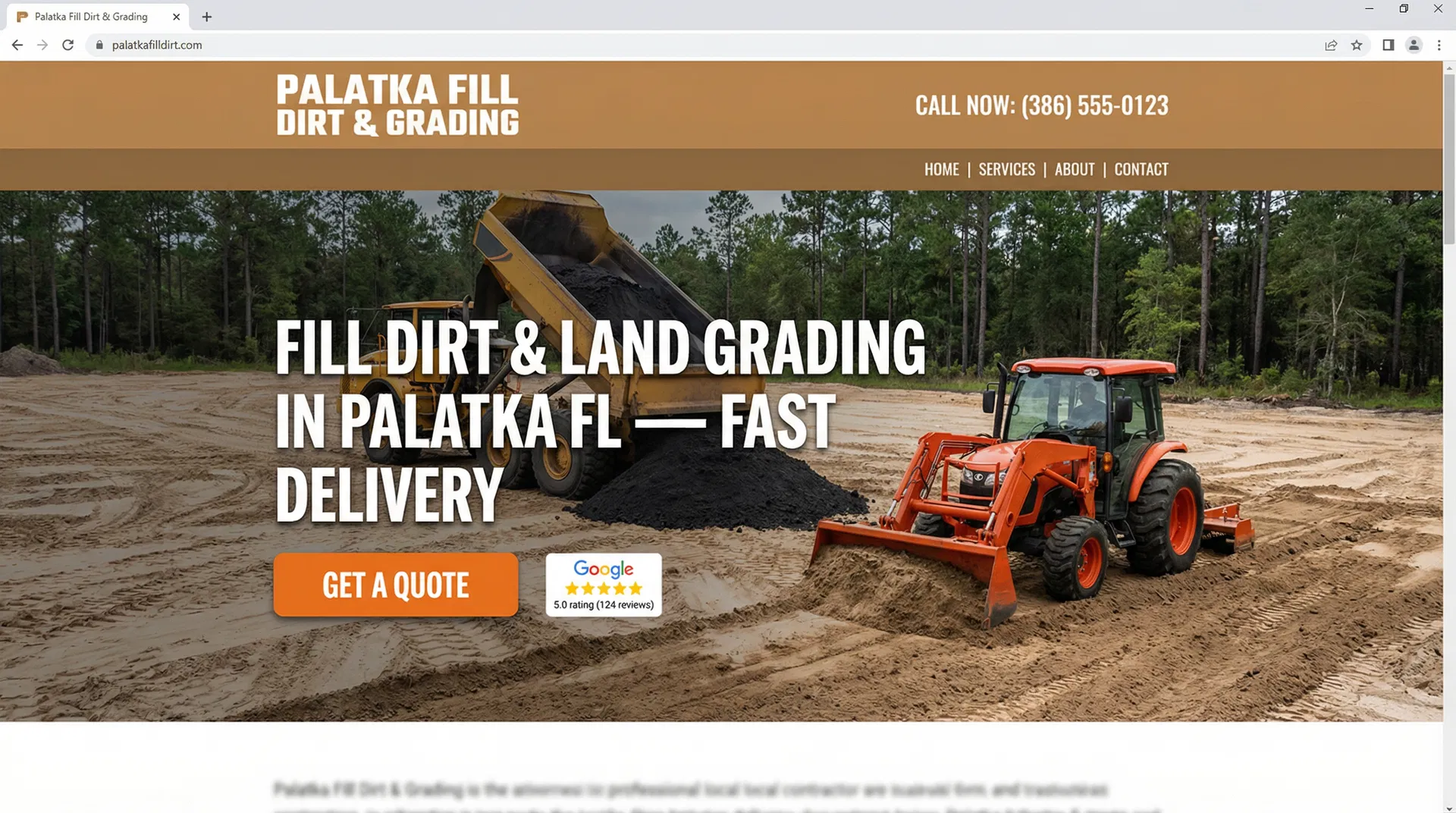Fill Dirt & Aggregates website design for Palatka FL contractors