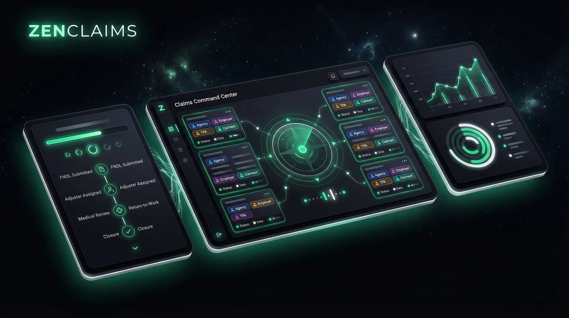 ZenClaims multi-role claims command center dashboard