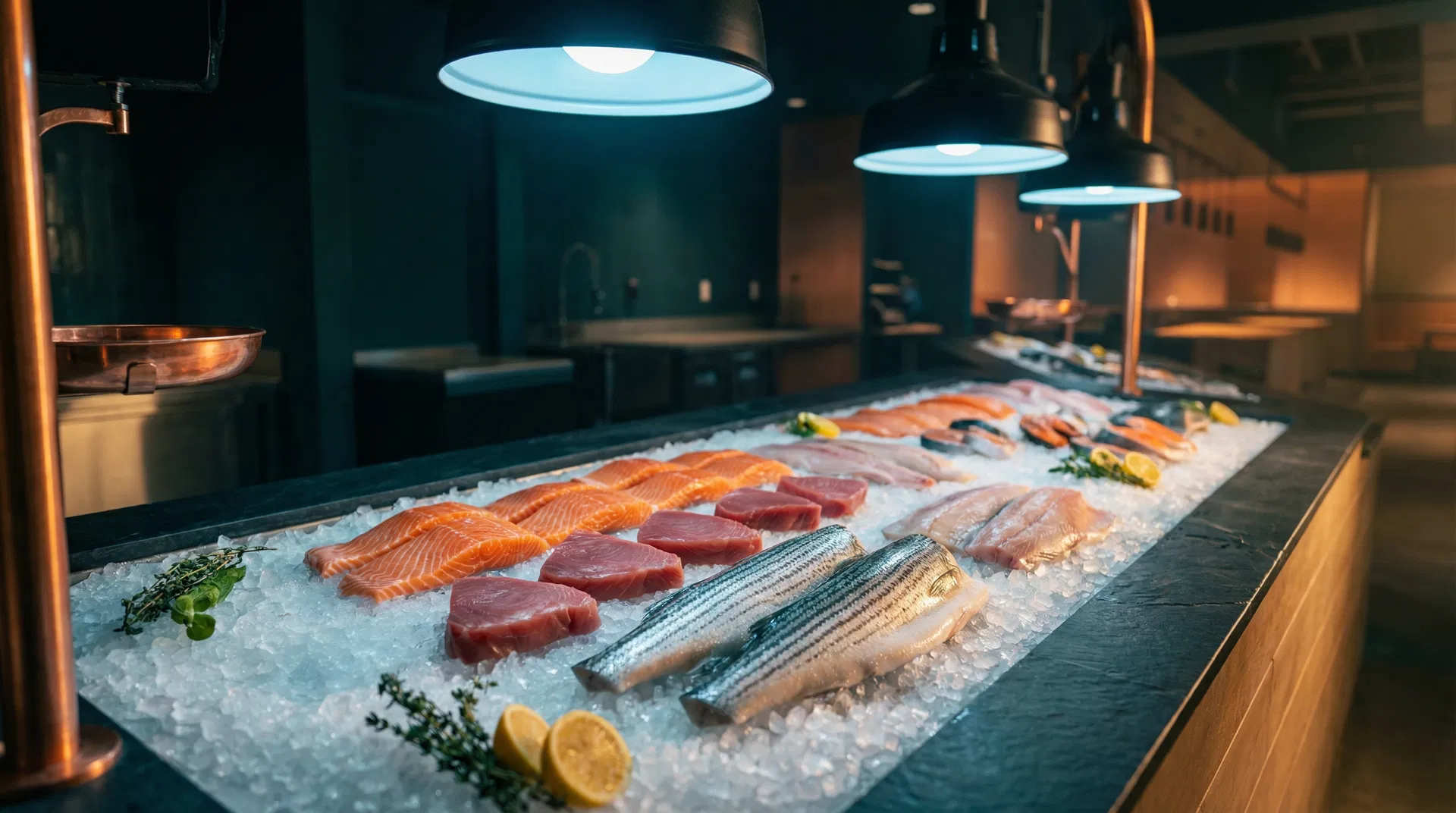 Premium fresh fish counter at Marine Fisheries Inc.