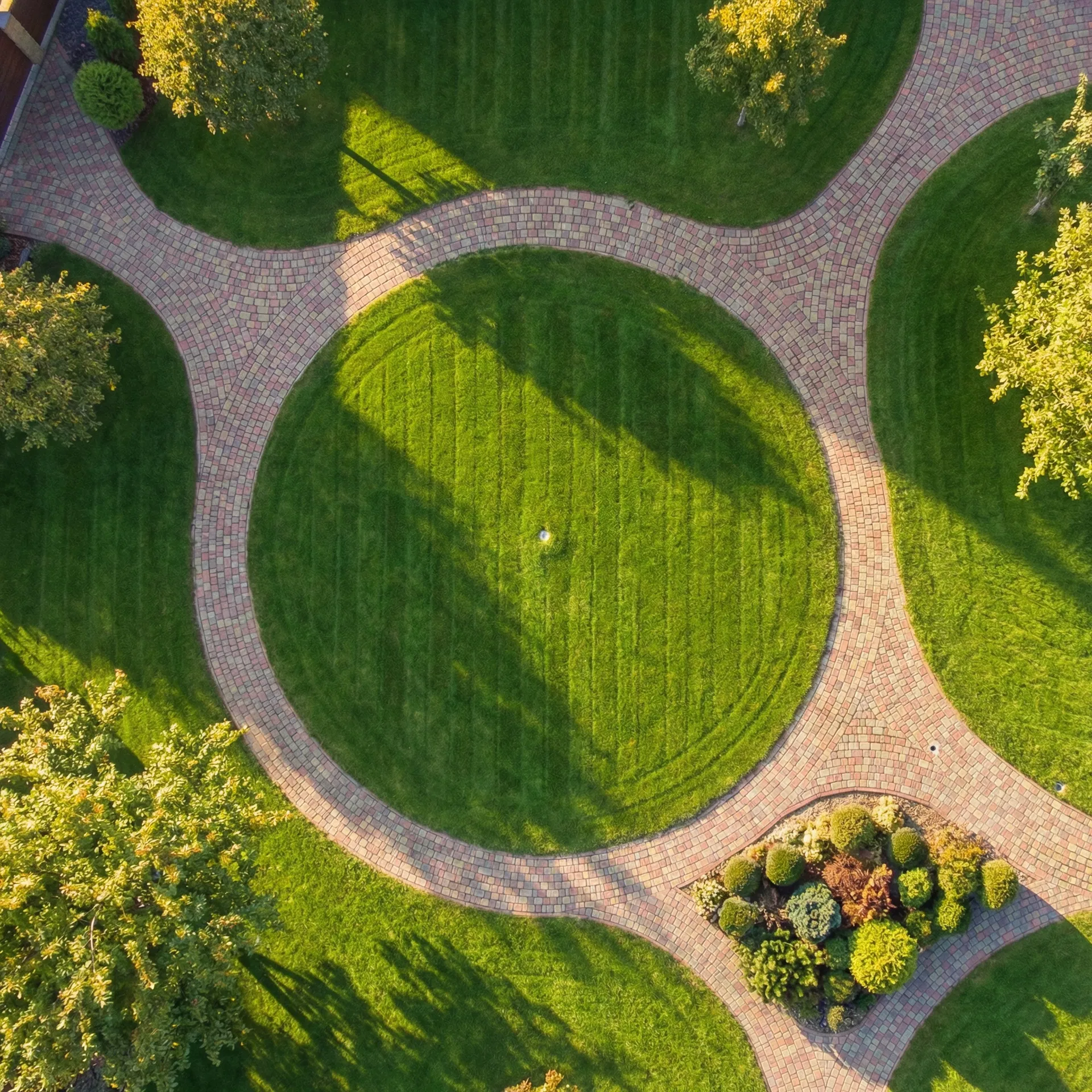Aerial view of beautifully maintained landscape