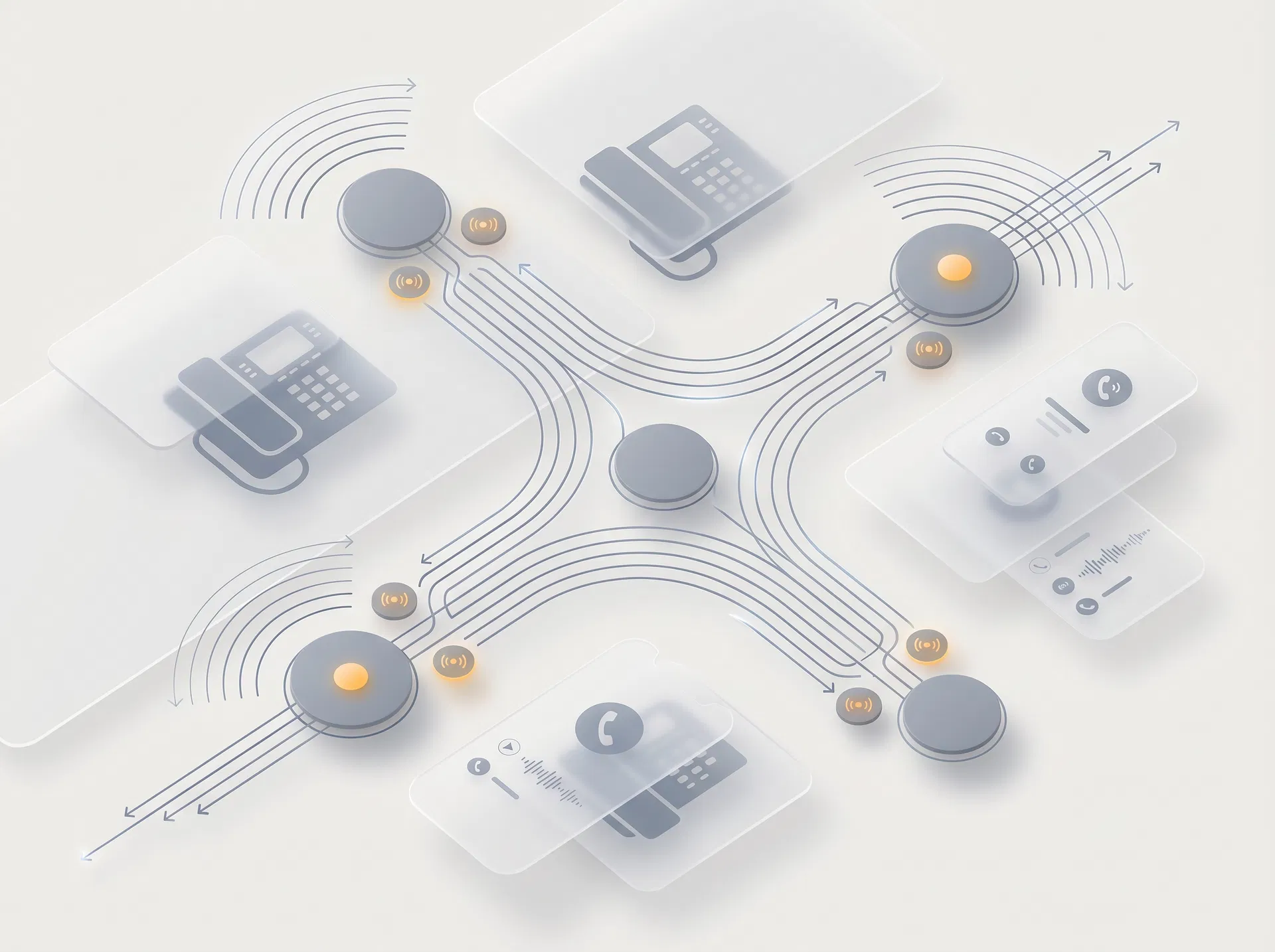 Abstract illustration showing business telephone system call routing and queue management