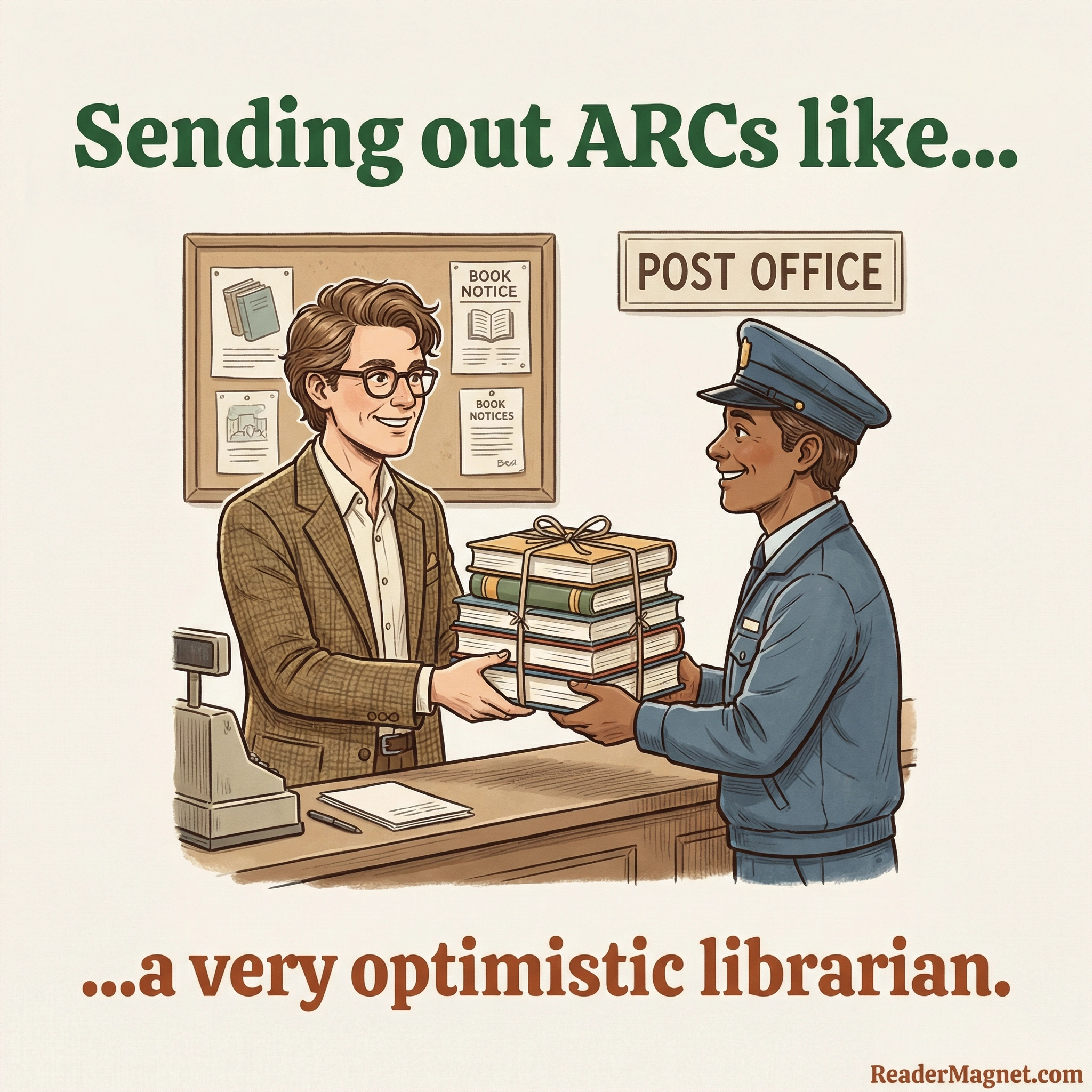 ARC readers meme — a very optimistic librarian
