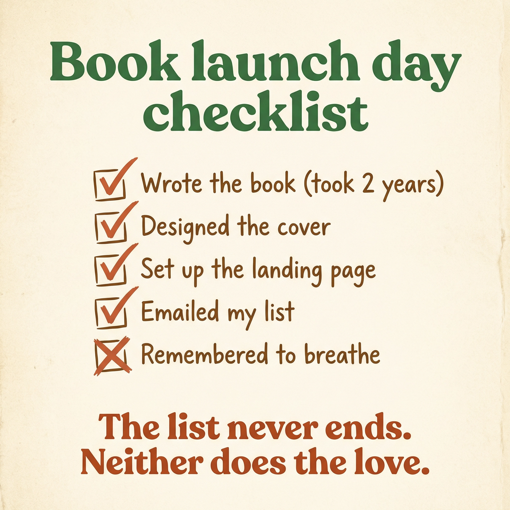 Book launch day checklist meme