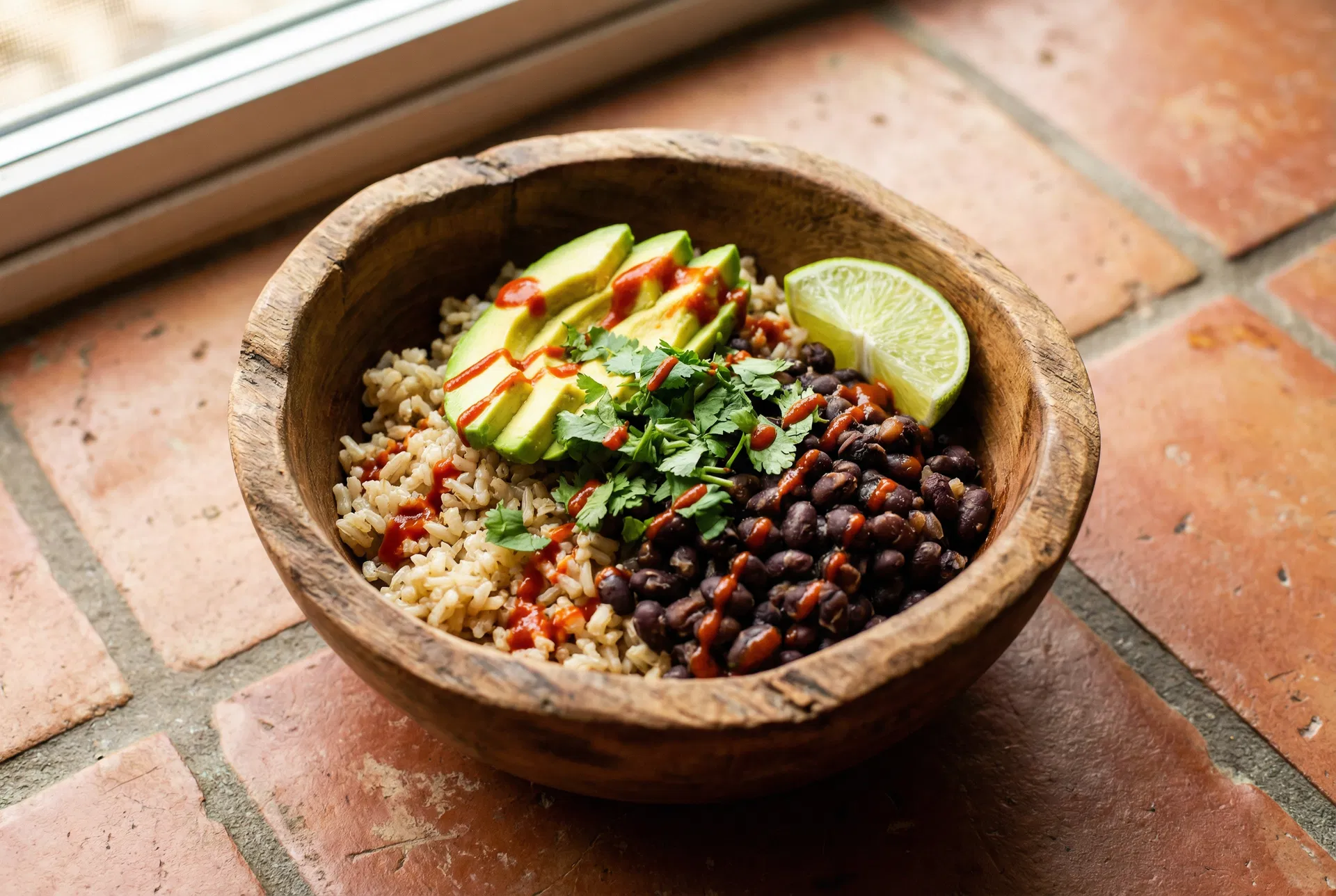 Cuban-style black beans over white rice with plantains