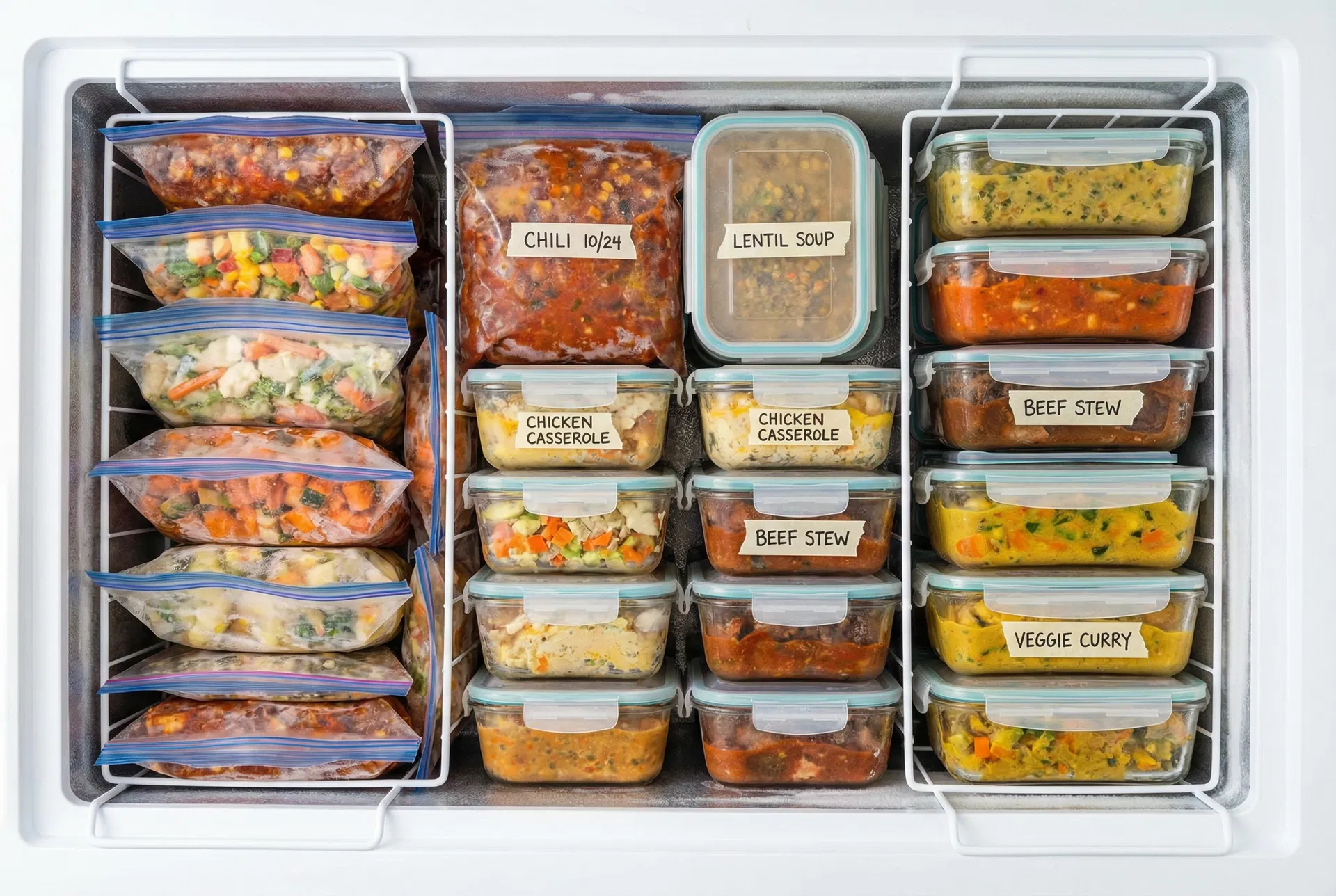 Wrapped breakfast burritos ready for the freezer