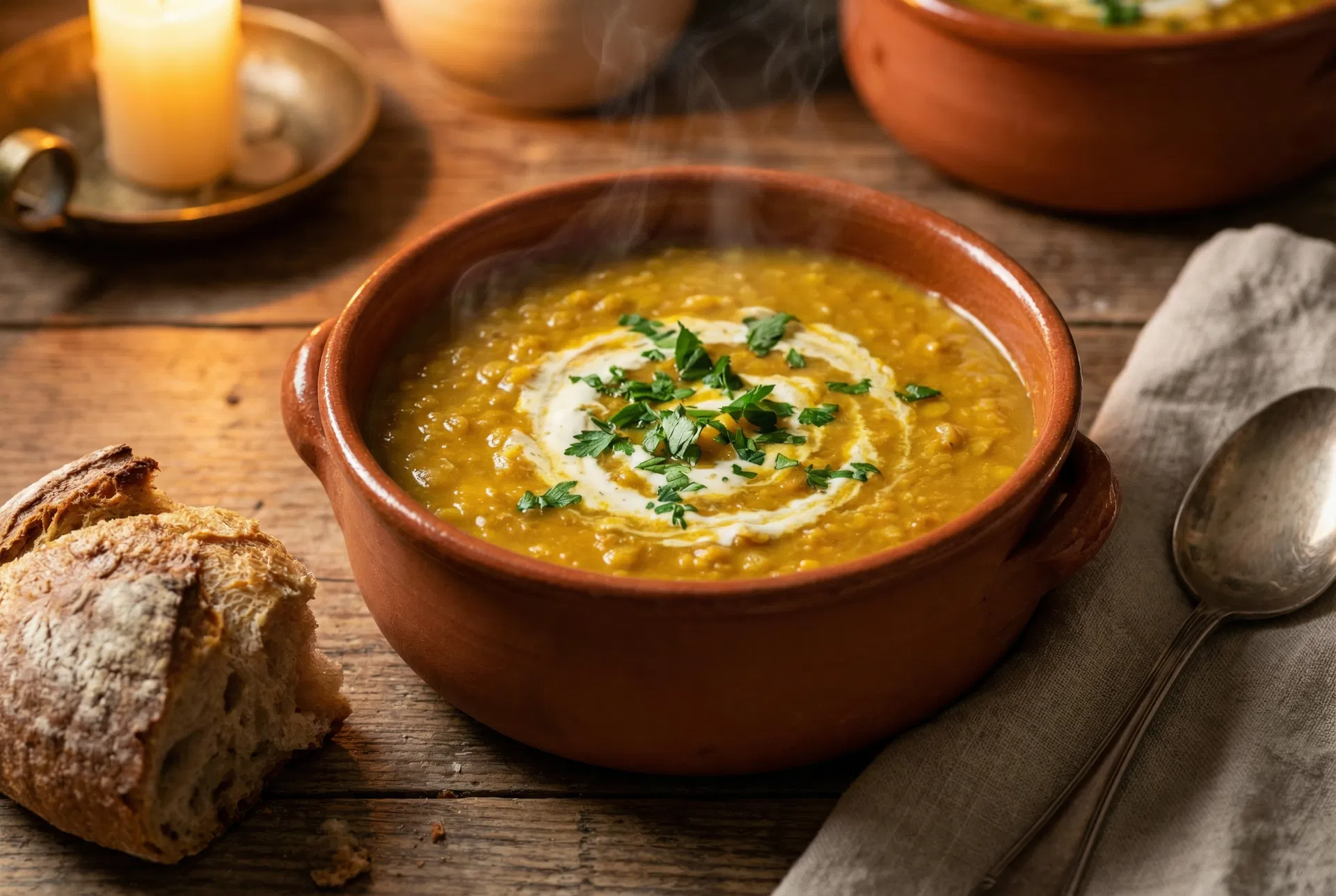 Bowl of creamy red lentil dal with rice
