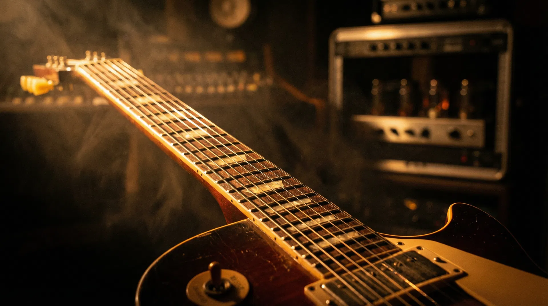 Vintage Les Paul guitar in a cinematic studio