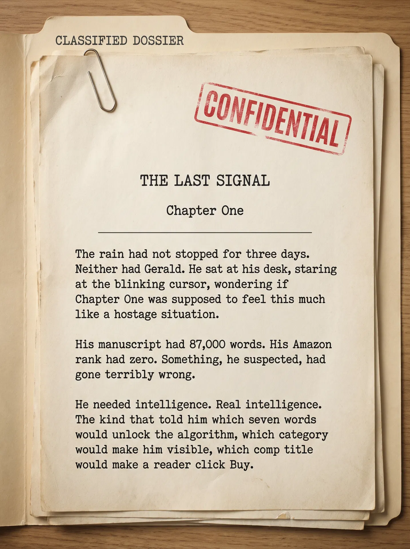 Classified manuscript dossier with CONFIDENTIAL stamp