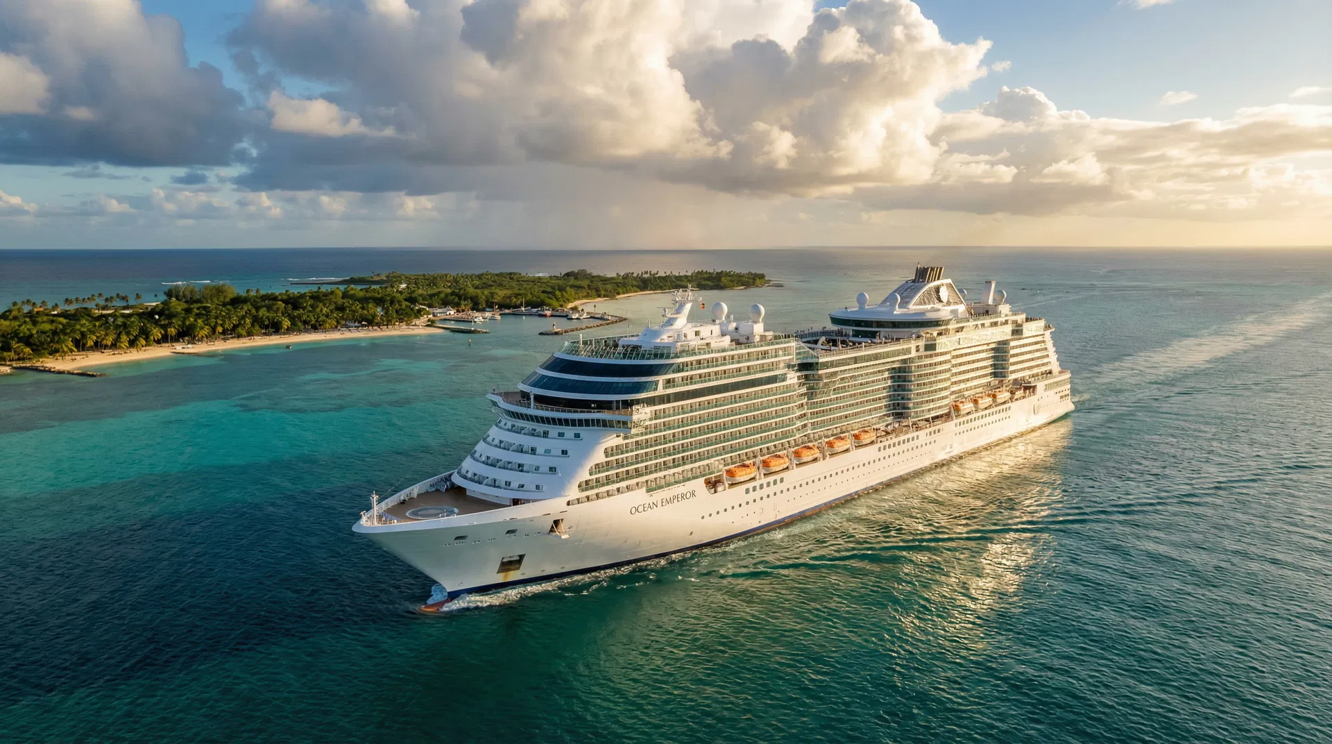 Luxury cruise ship in turquoise Caribbean waters