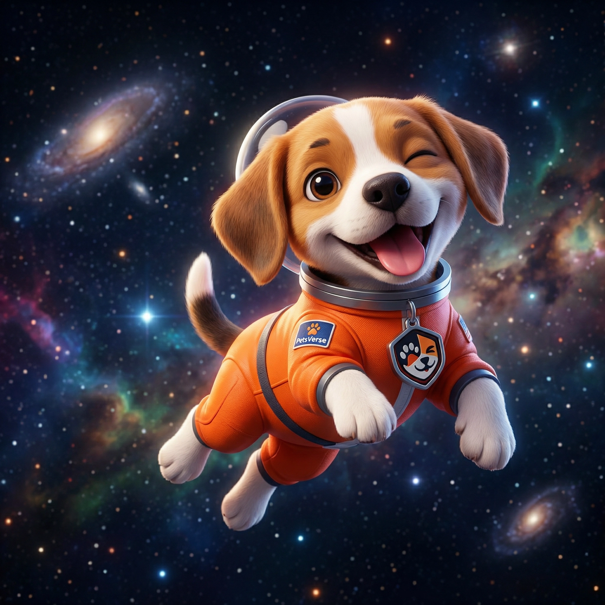 Mascote Pilantrinhas astronauta pegando o rabo em gravidade zero