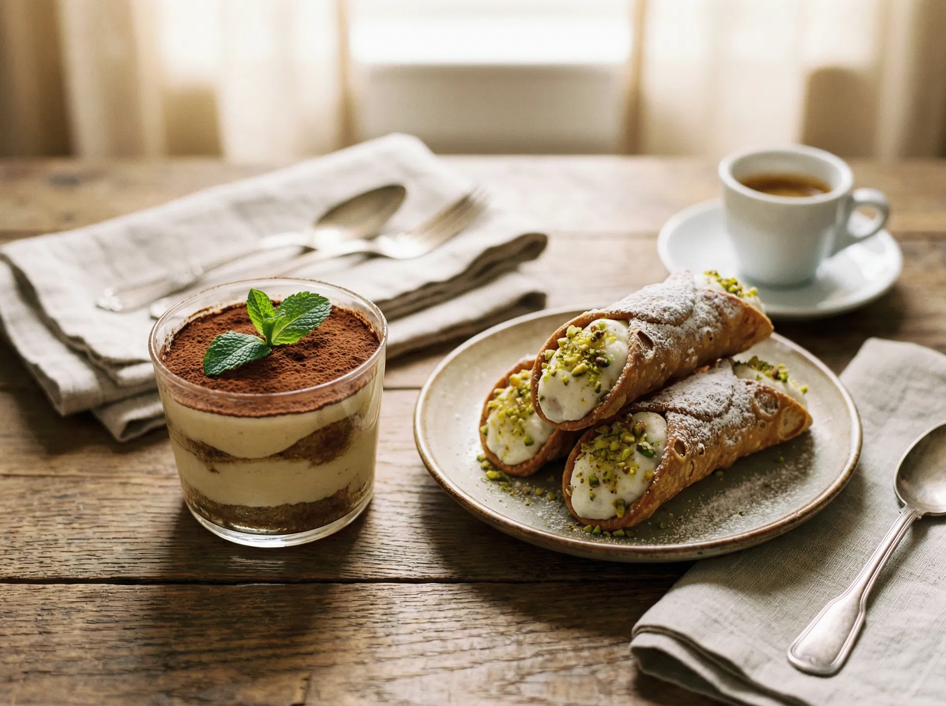 Italian desserts - tiramisu and cannoli