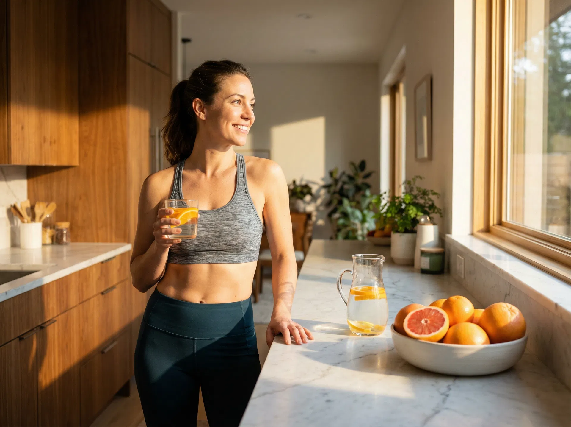 Healthy woman with citrus fruits supporting her wellness journey