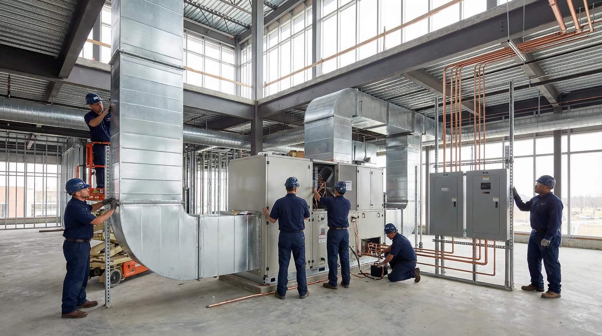 Full HVAC system installation team