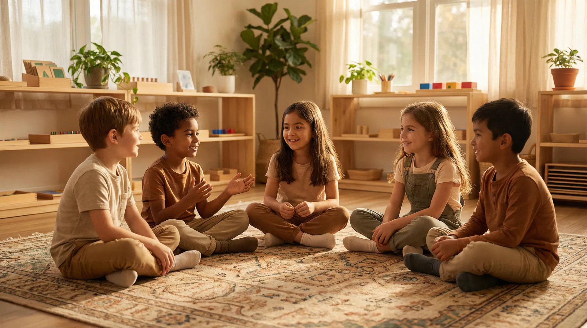 Children in a circle discussion at Select Education Montessori classroom