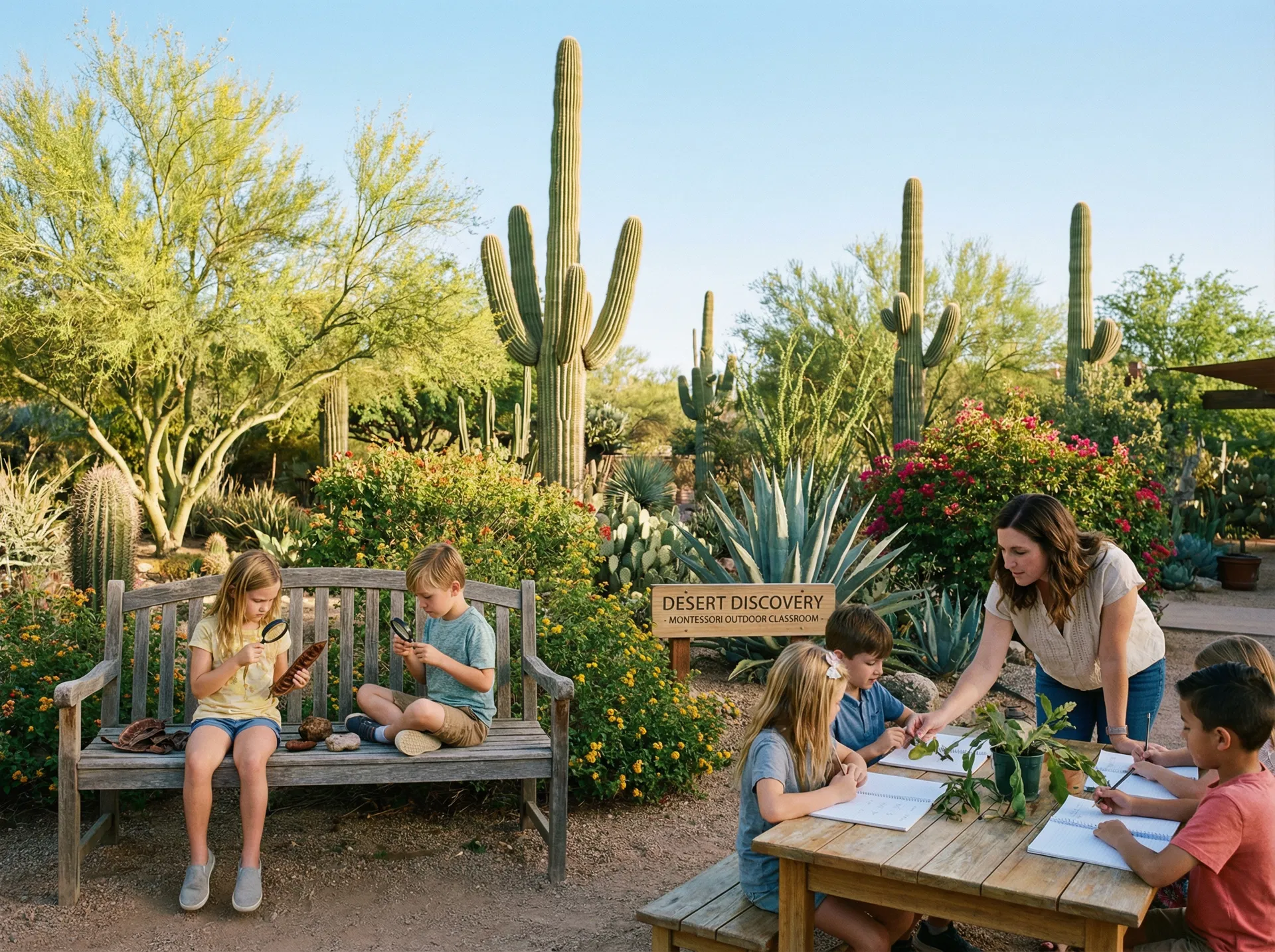 Children learning outdoors in the Arizona desert at Select Education