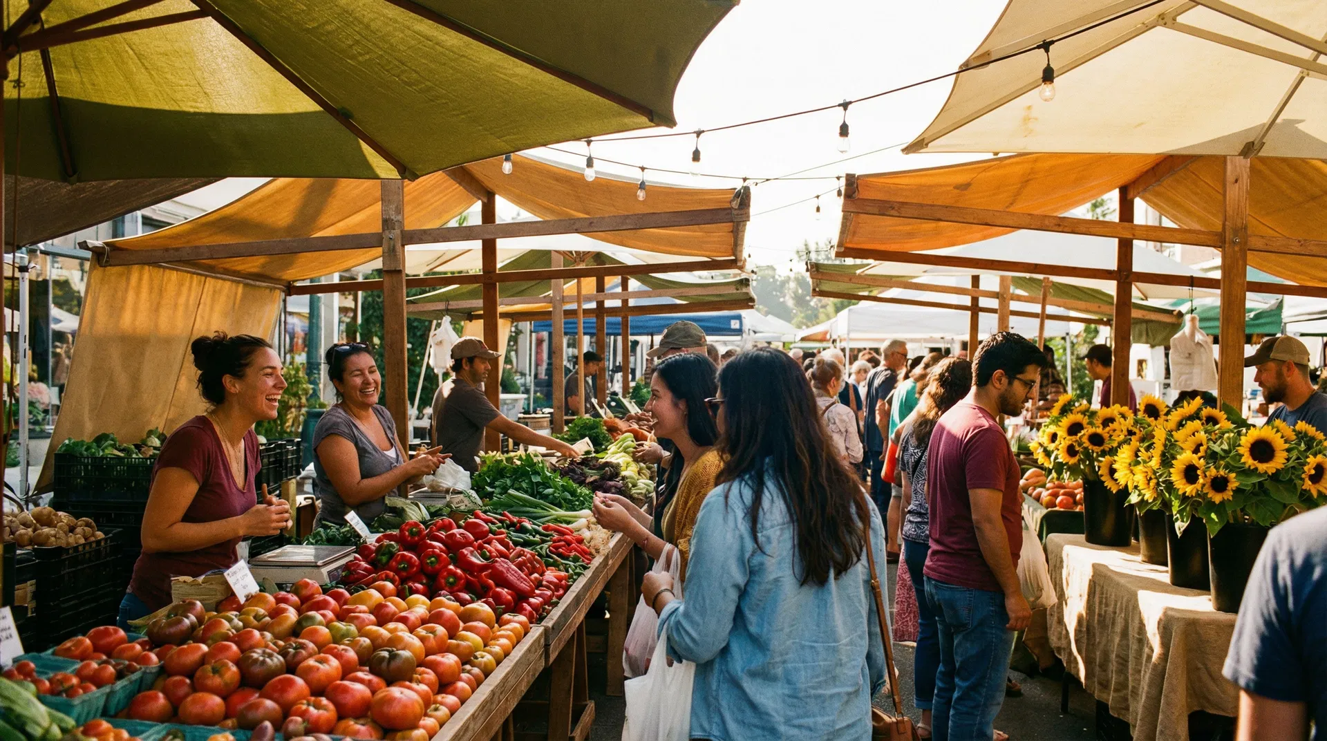Vibrant farmers market scene