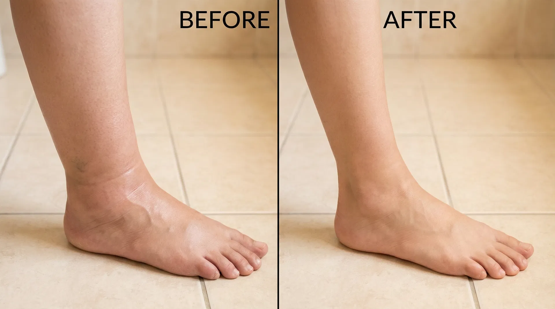 Before and after Sea Moss+ — swollen ankle vs healthy ankle