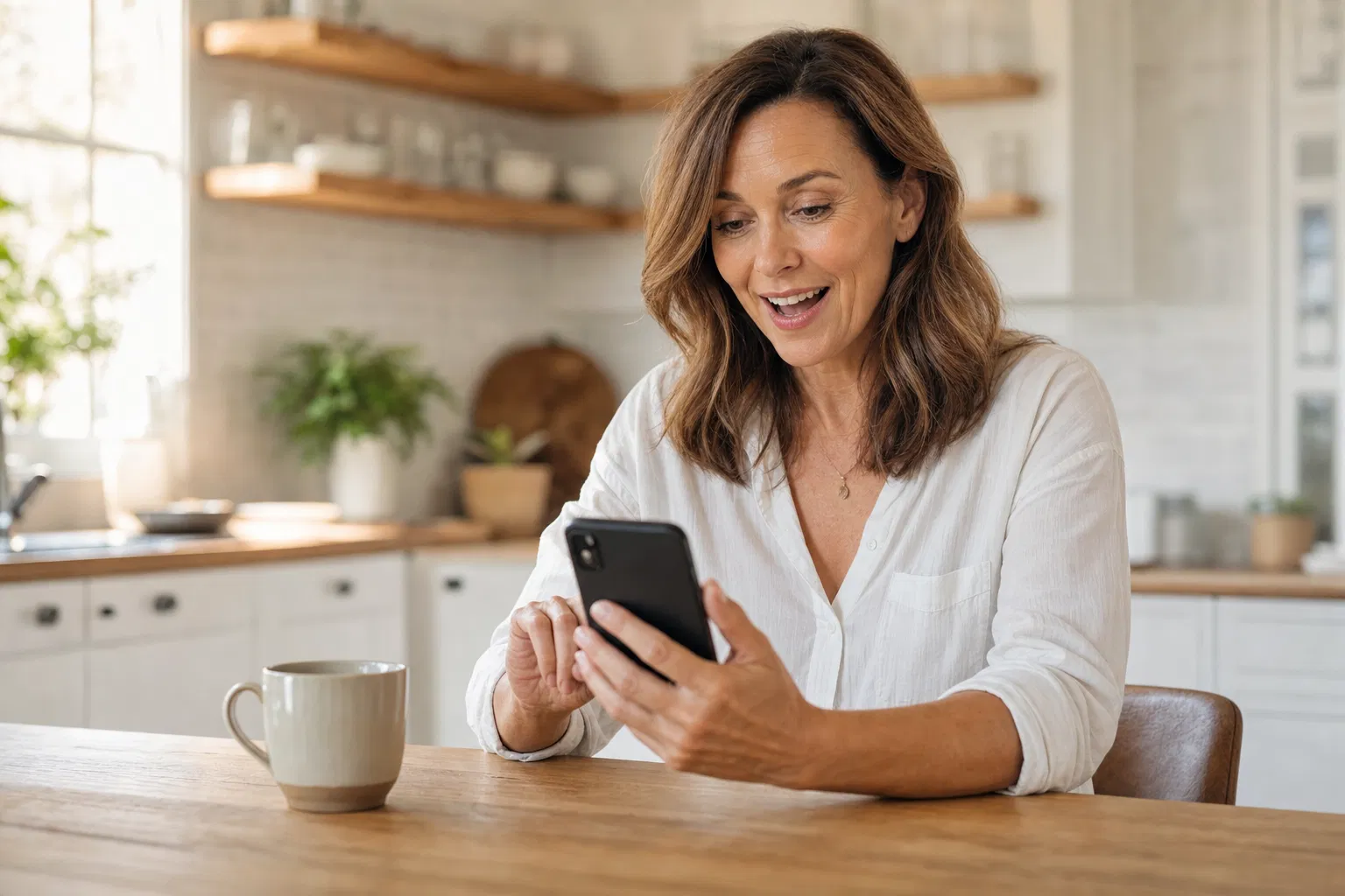 Woman discovering Gluca on her phone