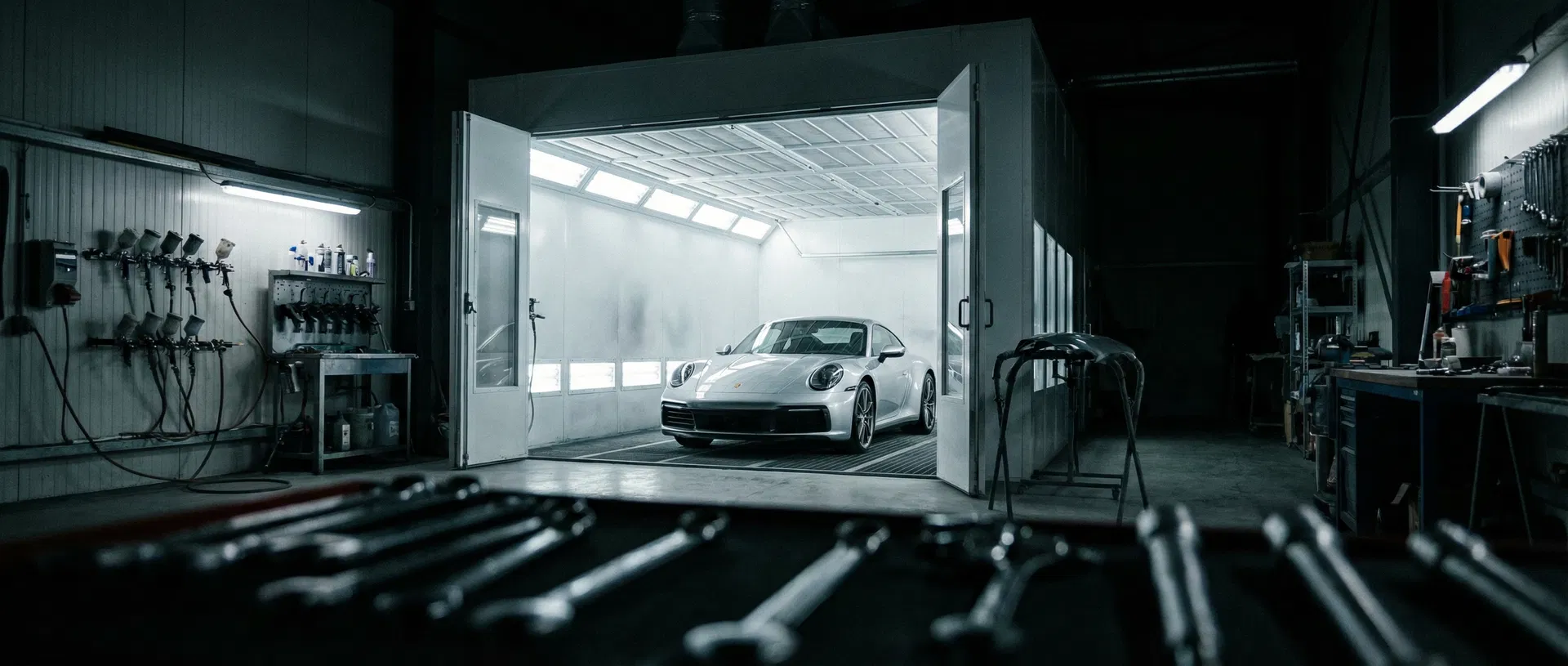 Professional auto body repair workshop