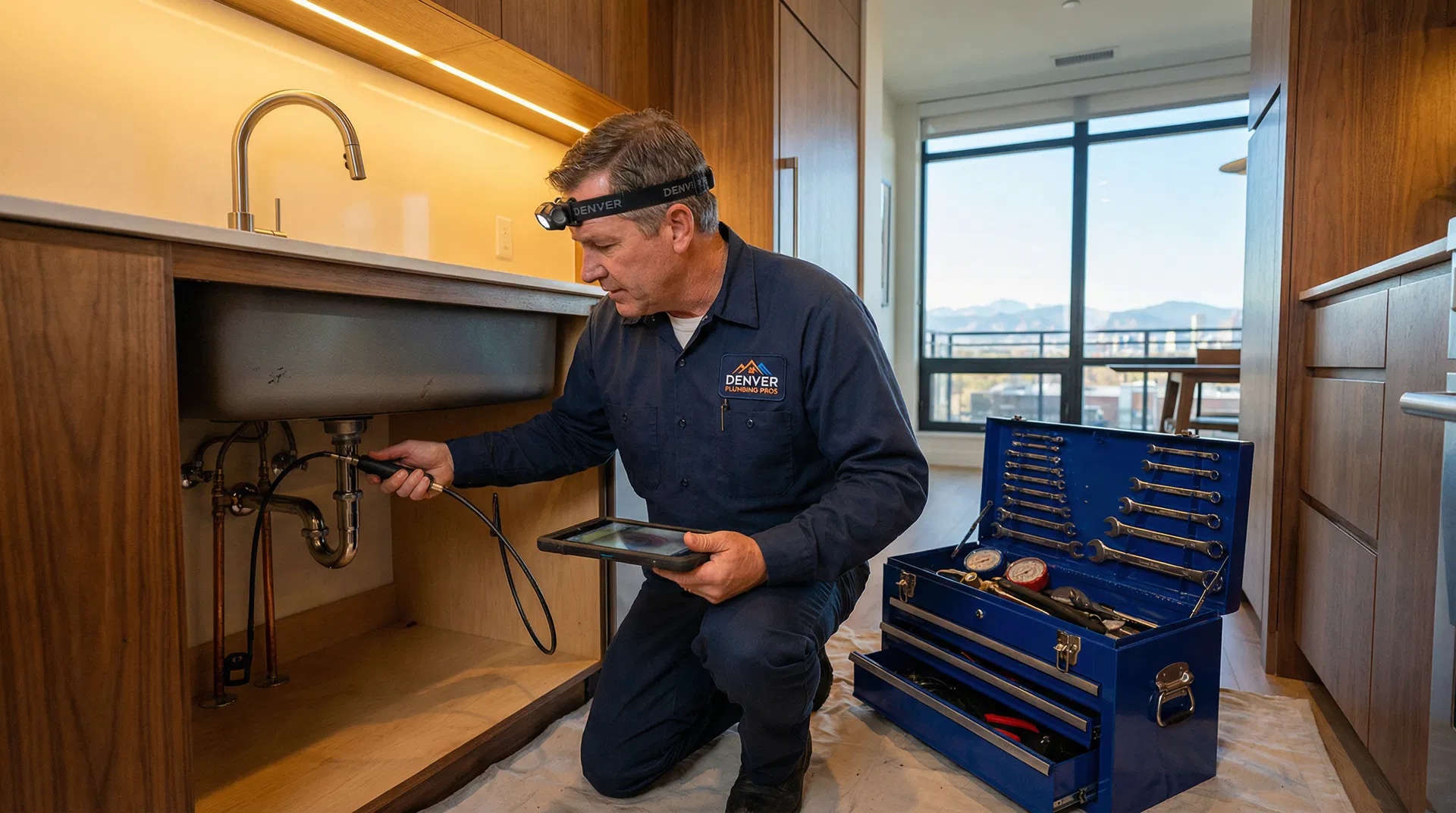 Professional plumber at work