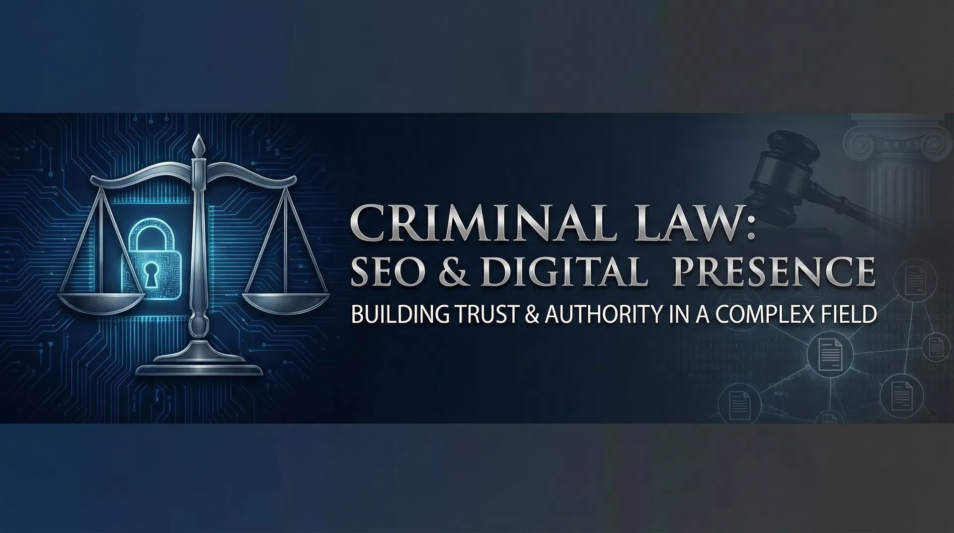 SEO לעורכי דין פליליים - עיצוב מקצועי עם סקאלות צדק ואלמנטים אבטחה