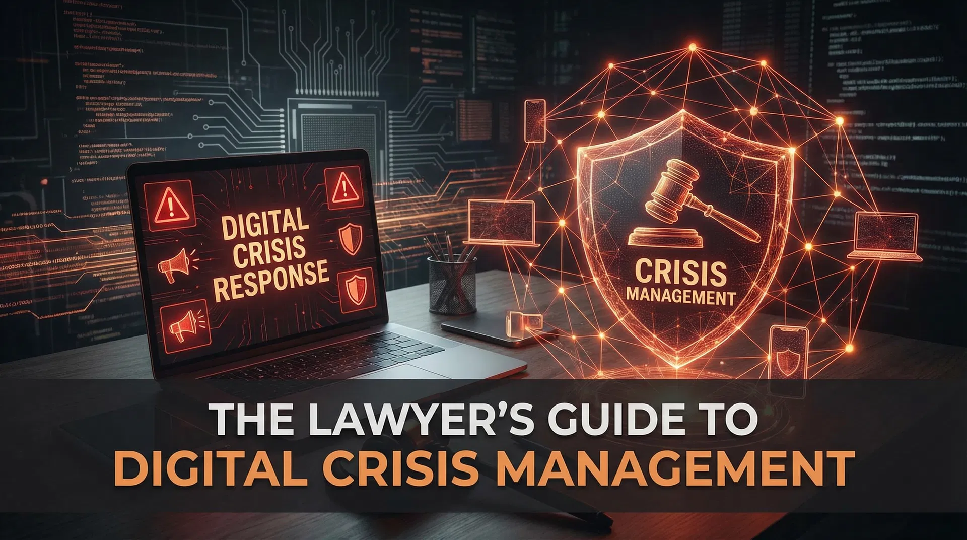 ניהול משברים דיגיטליים - עיצוב עם סמלי התראה, רשתות תקשורת ומגנים הגנה