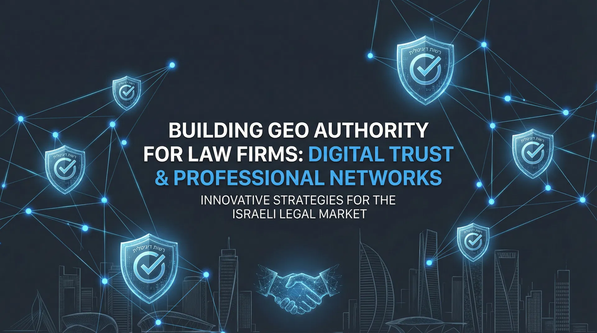 בניית סמכות ל-GEO - עיצוב מקצועי עם צמתים מחוברים ותגי אמון