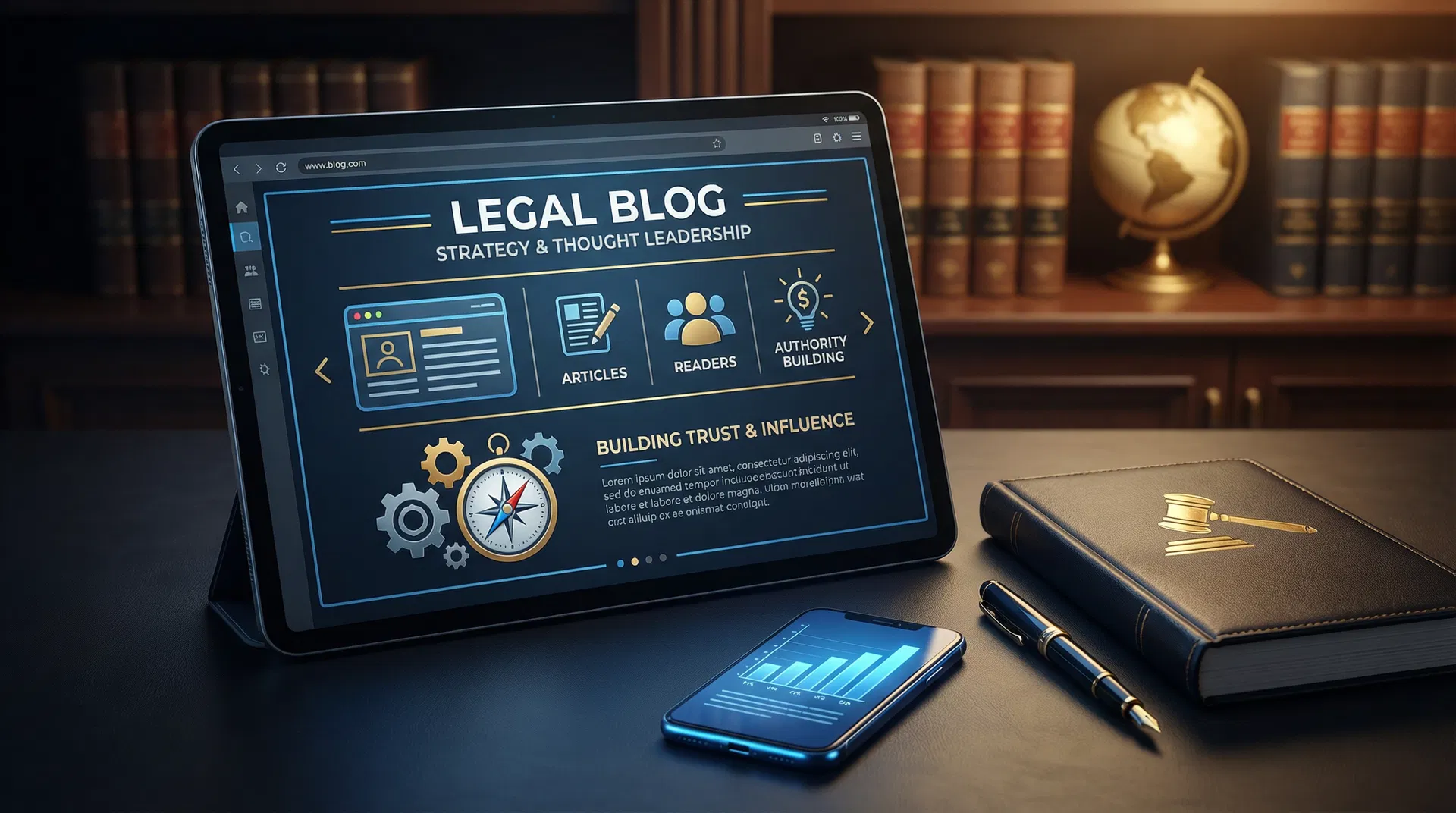 אסטרטגיית בלוג משפטי - עיצוב עם פלטפורמת בלוג, קוראים ובניית סמכות
