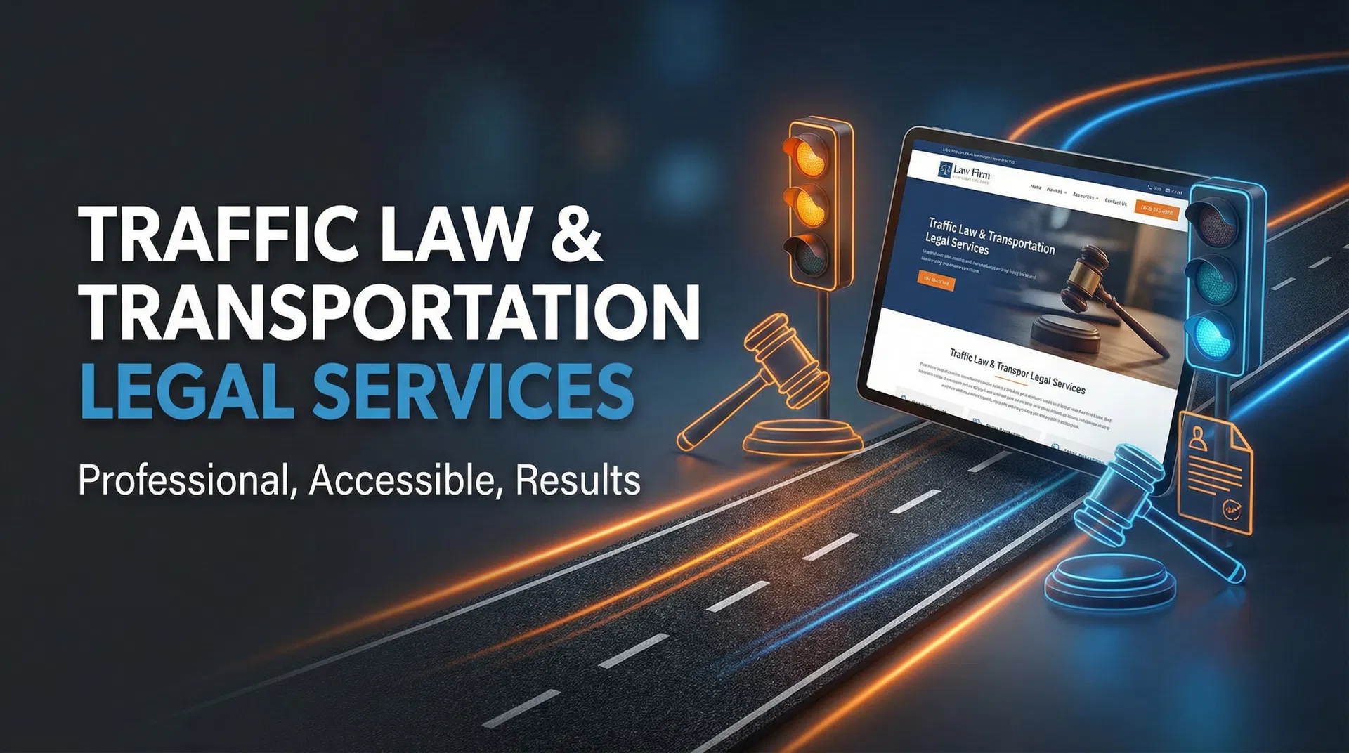 SEO לעורכי דין תעבורה - עיצוב עם אלמנטים דרך, מסמכים משפטיים והוכחה דיגיטלית