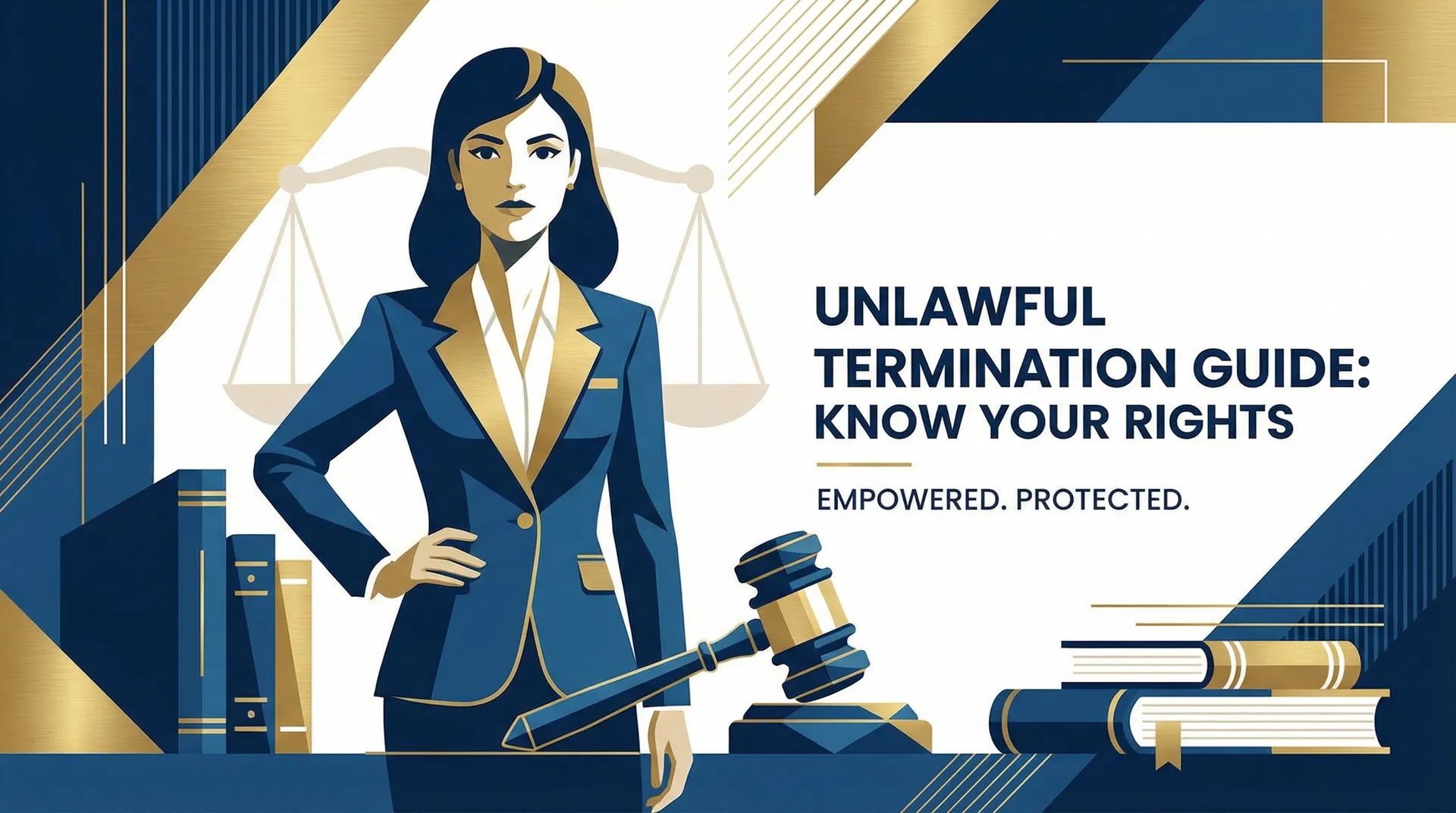עו"ד ליאת פייגל - מדריך פיטורים שלא כדין: אישה בעלת כוח עם מאזניים צדק וספרי חוק