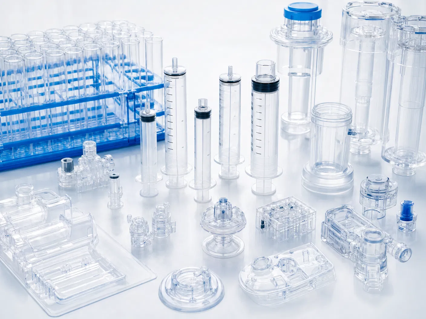 Transparent medical consumables and precision injection molded components