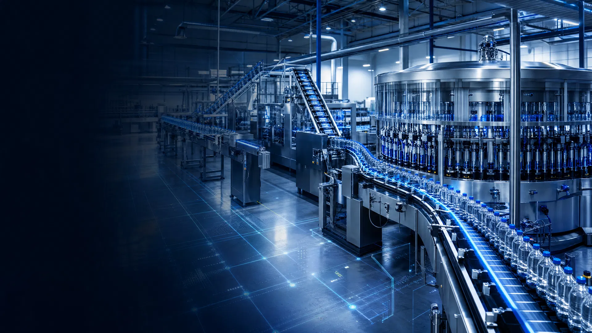 Industrial liquid filling line in operation