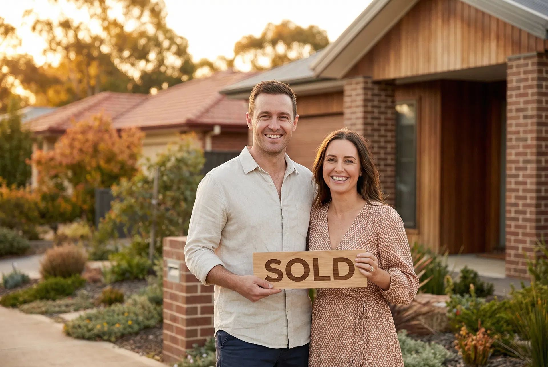 Happy couple celebrating their home sale
