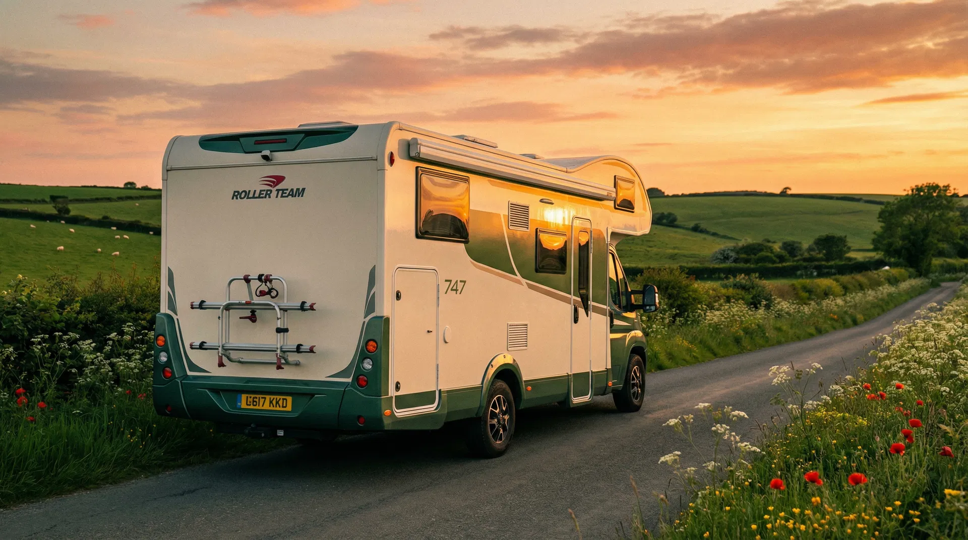 Little Explorers Motorhome on a scenic UK country lane