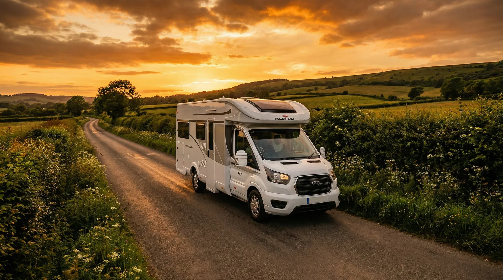 Little Explorers Motorhome on a scenic UK country lane