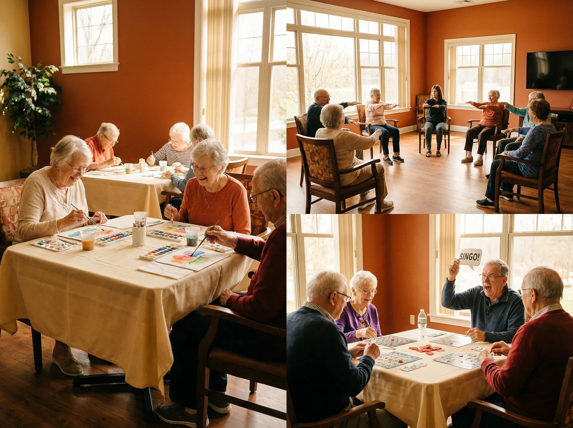 Seniors enjoying activities at BB's Home Away From Home