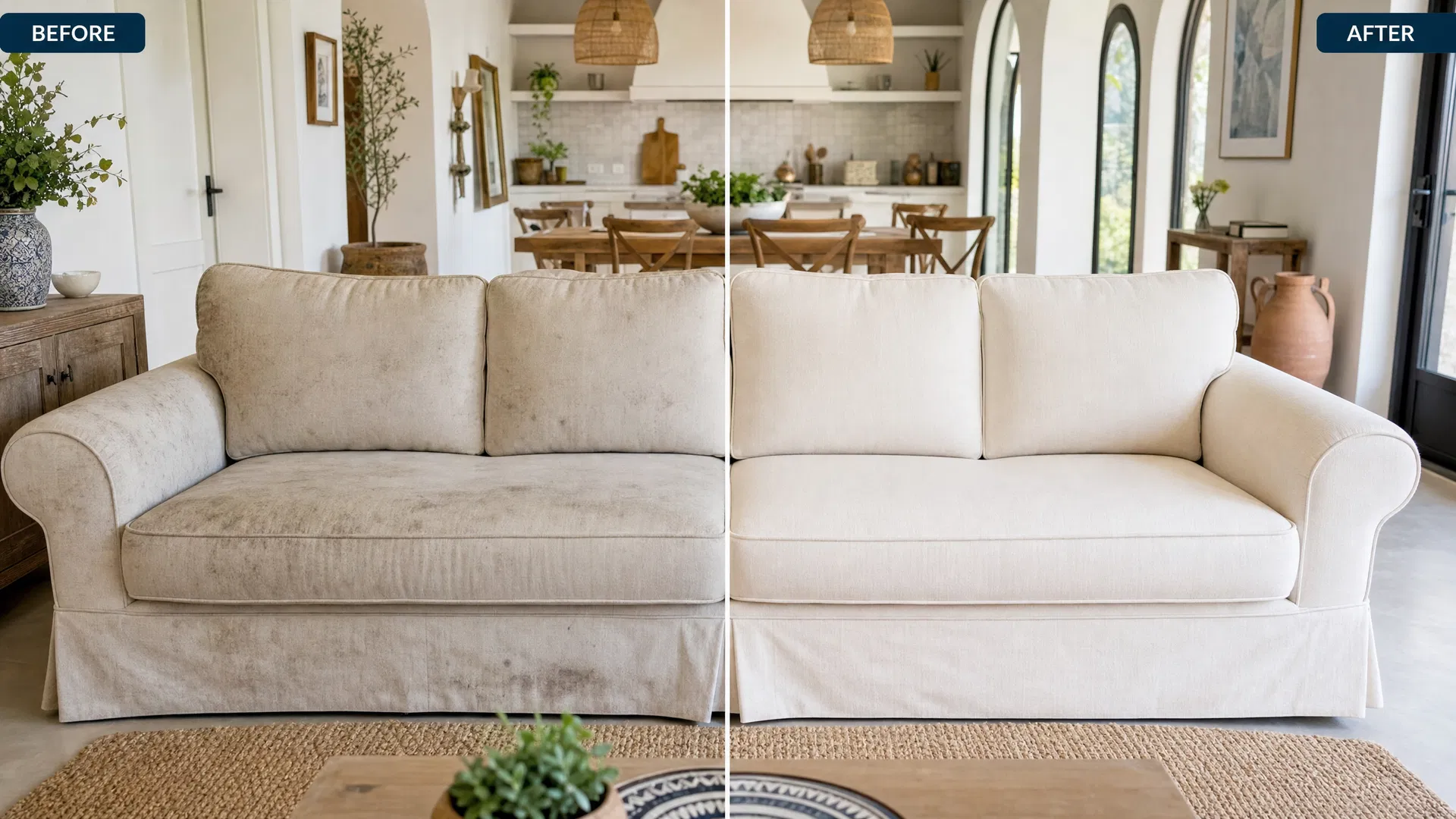 Before and after sofa cleaning