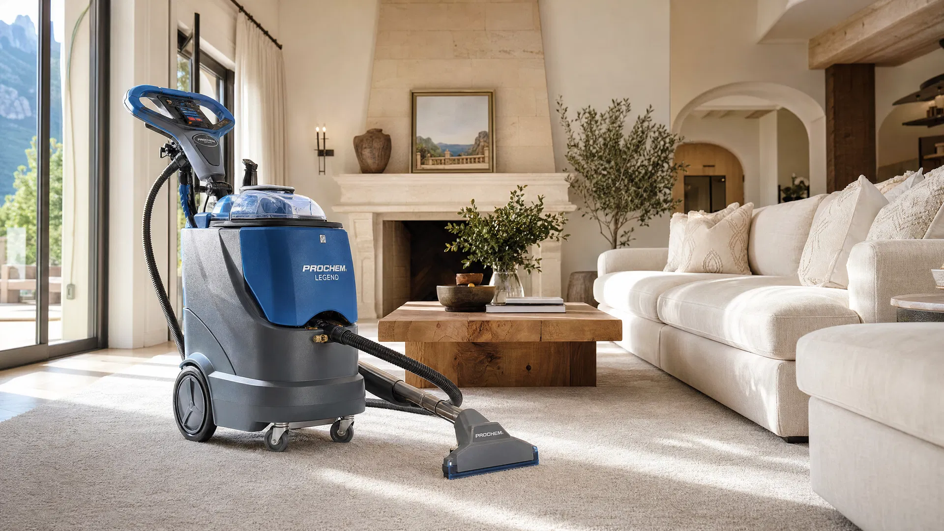 Professional cleaning machine in luxury living room