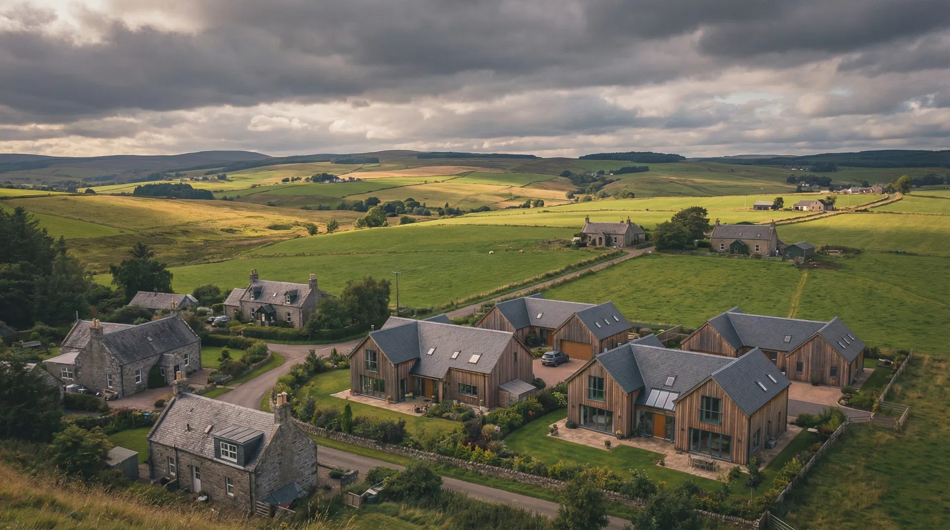 West Lothian countryside with residential properties