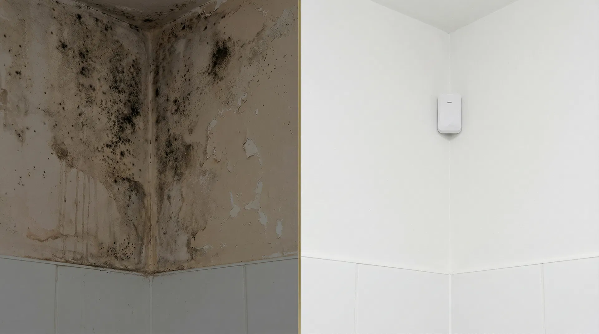 Before and after: damp mould problem vs clean monitored property