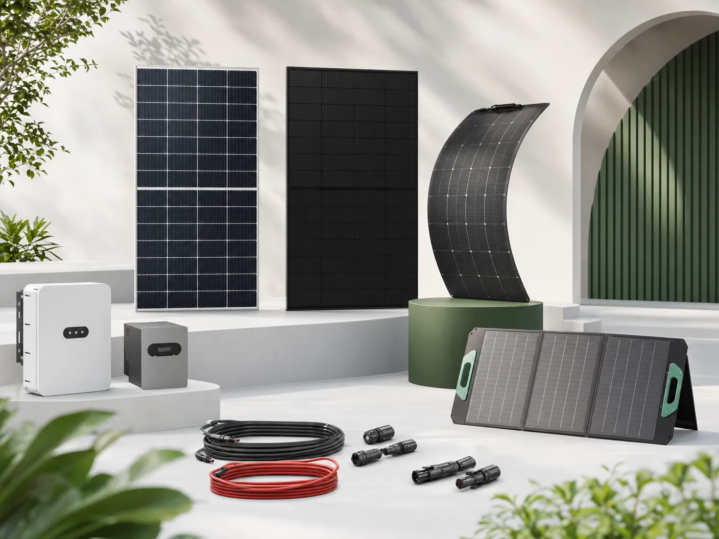 Solar panels, inverters, photovoltaic cables and MC4 connectors