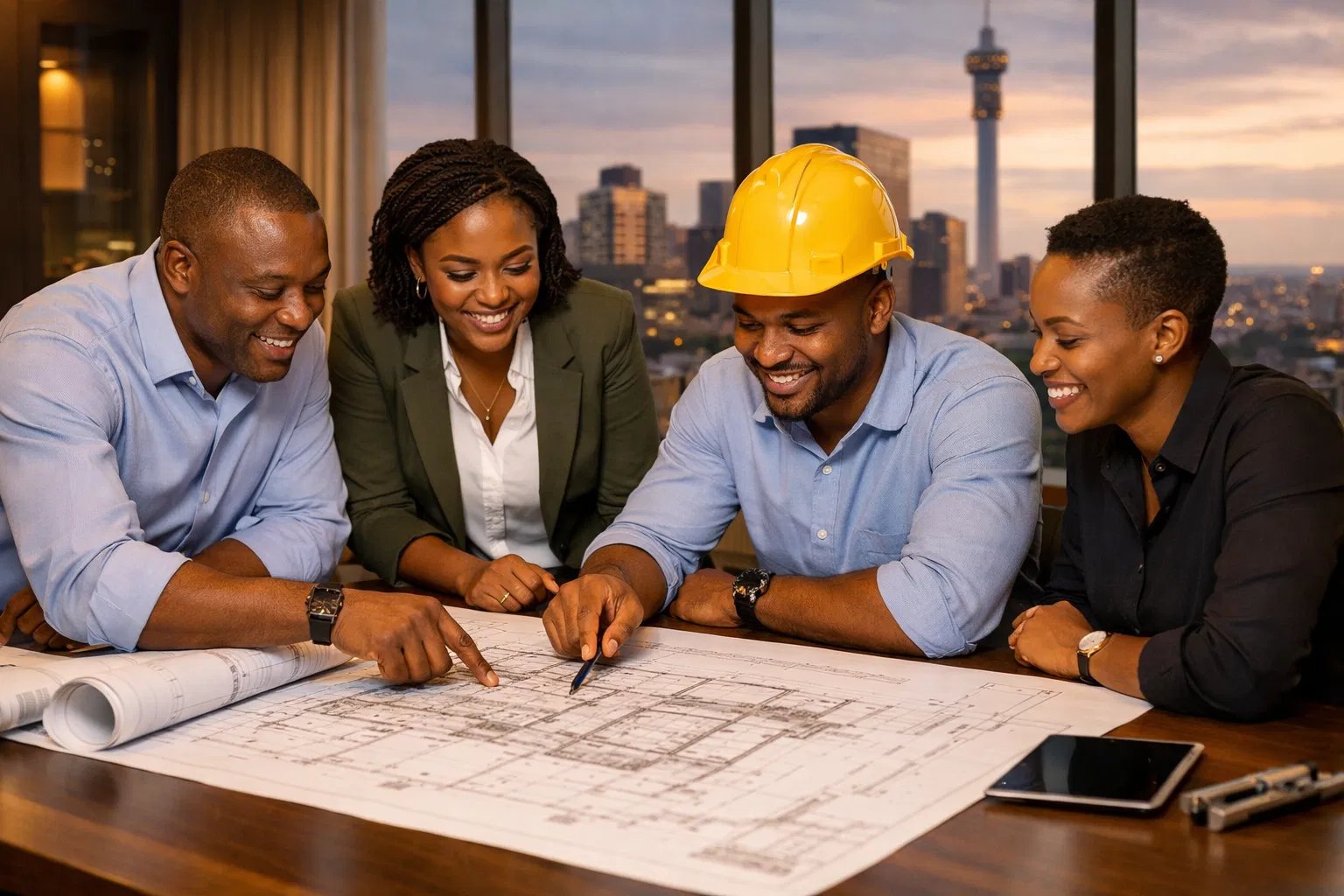 Mat & Co. engineering team reviewing blueprints